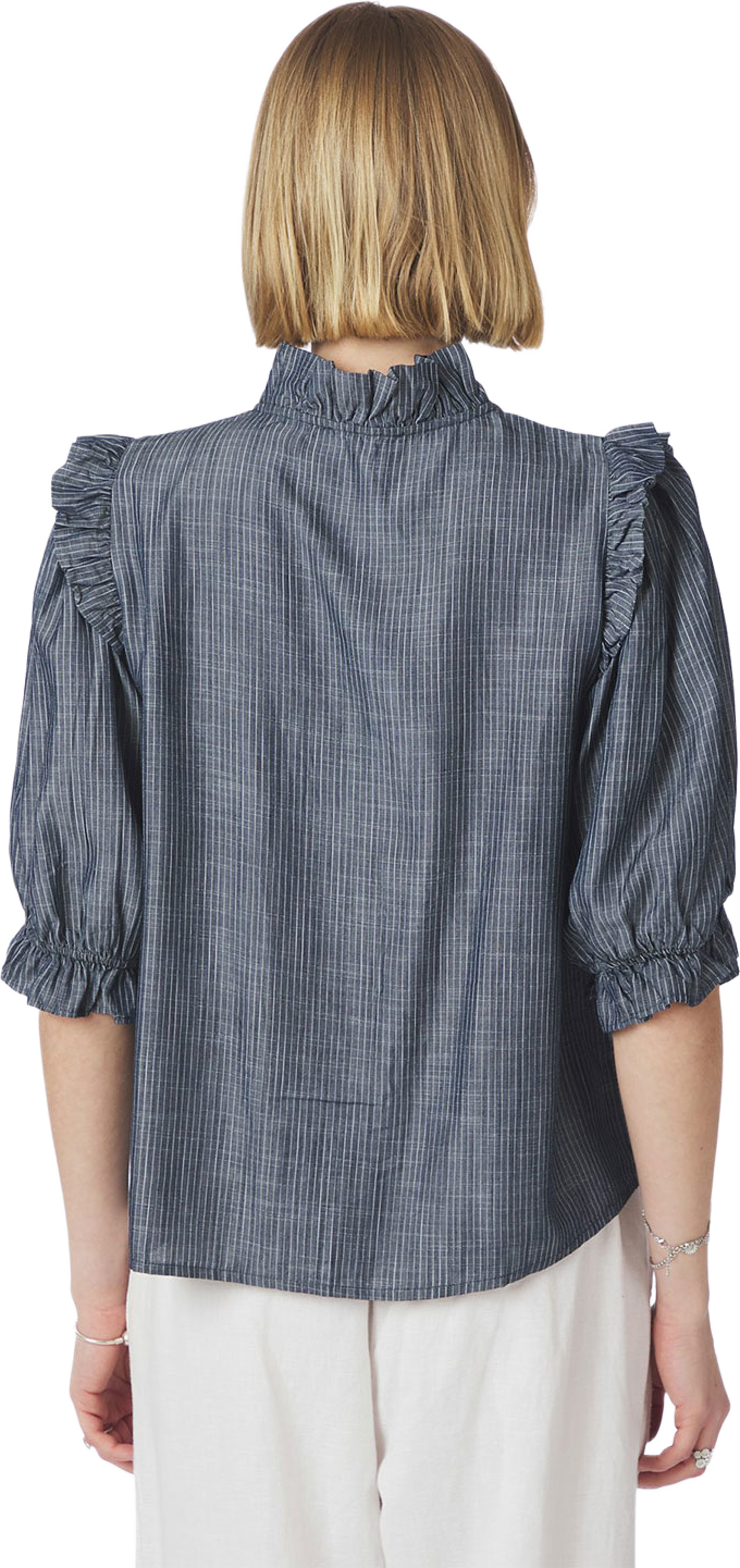 Chacha Chambray Stripe Blouse, från Neo Noir, i färgen Dark Blue. Klicka för att öppna bilden i stort format