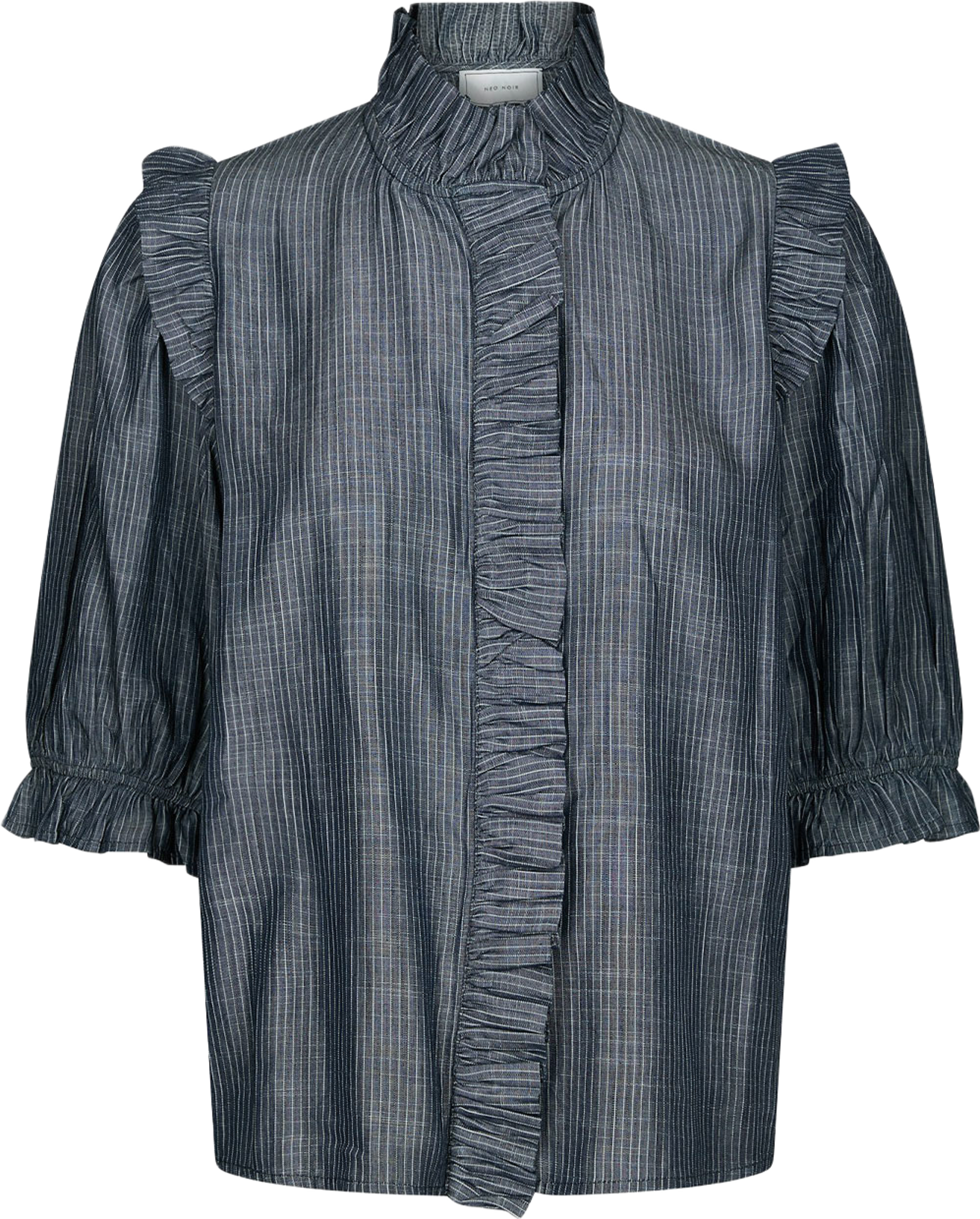 Chacha Chambray Stripe Blouse, från Neo Noir, i färgen Dark Blue. Klicka för att öppna bilden i stort format