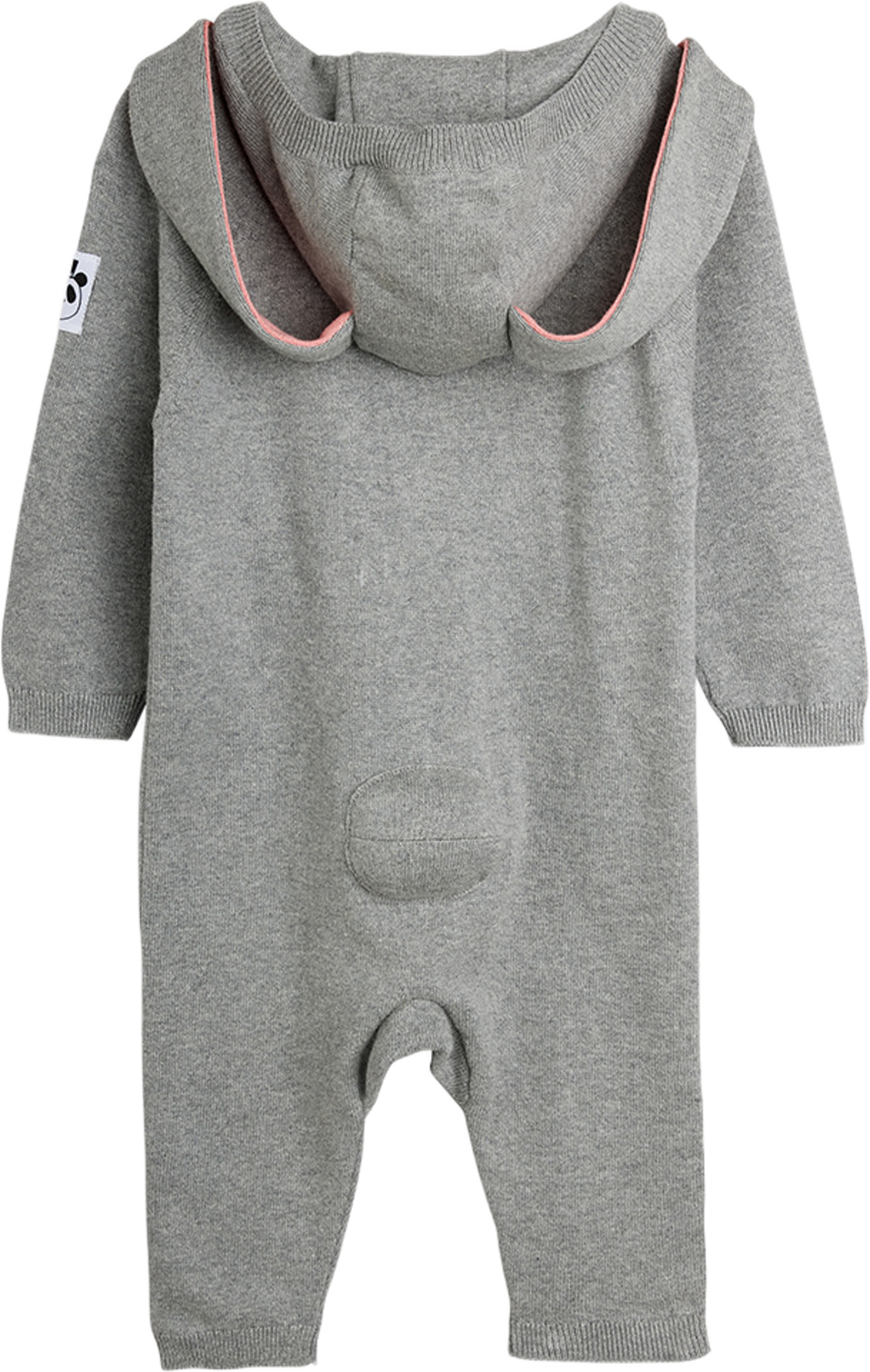 Rabbit ear fine knit baby jumpsuit, från Mini Rodini, i färgen Grey Melange. Klicka för att öppna bilden i stort format