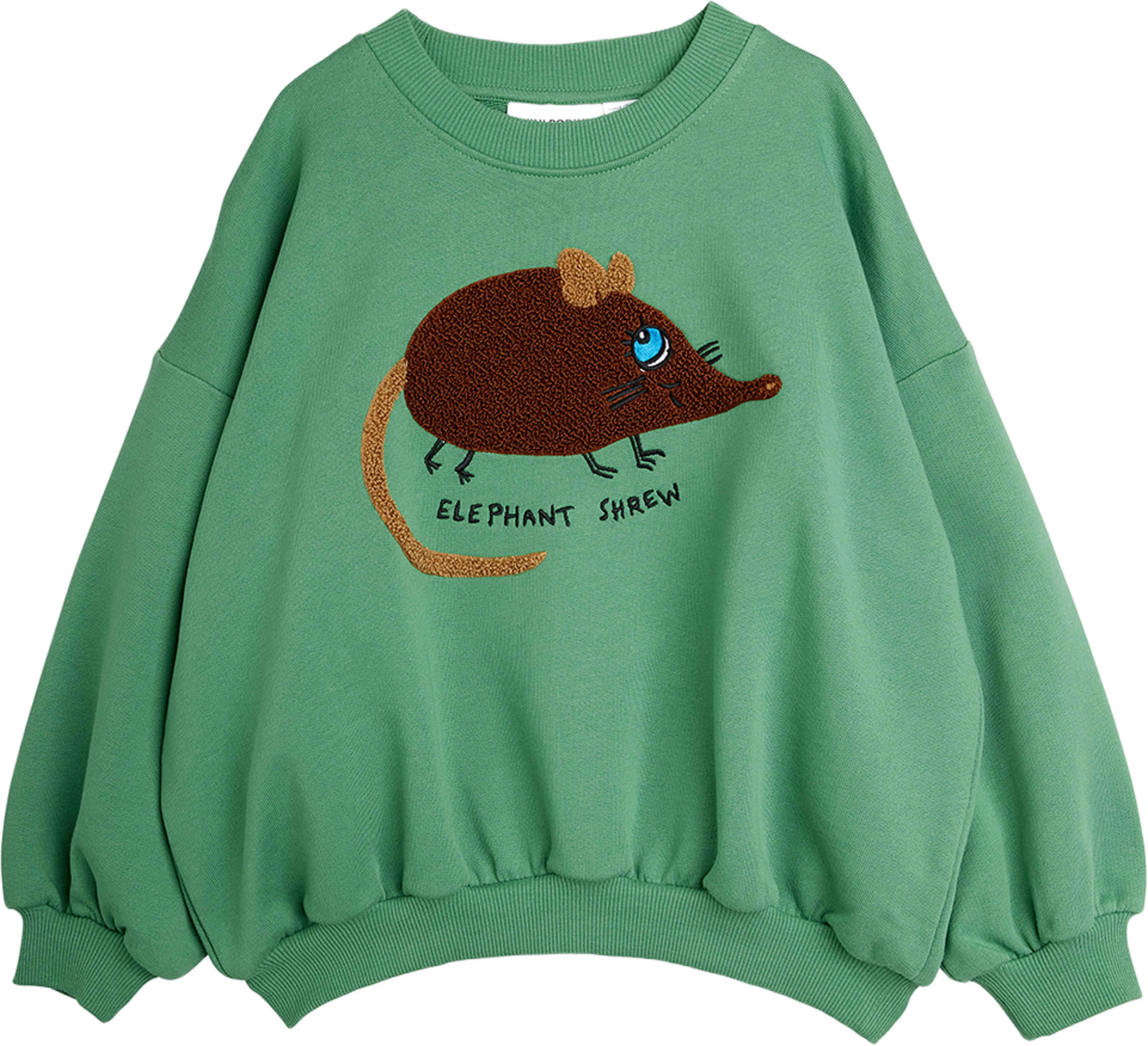 Elephant shrew chenille sweatshirt, från Mini Rodini, i färgen Green. Klicka för att öppna bilden i stort format