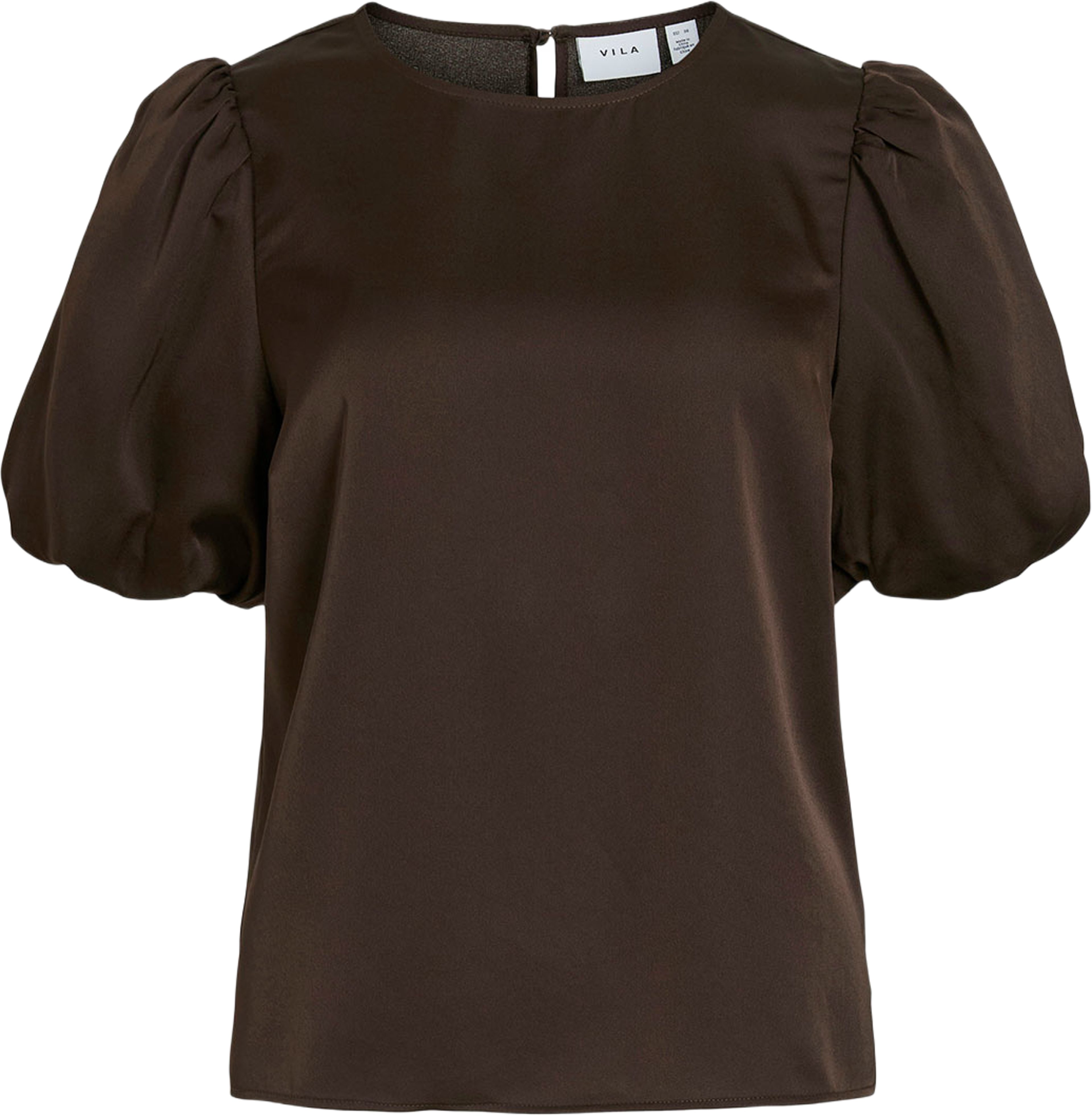 Viellette Satin Puff Topp, från Vila, i färgen Coffee Bean. Klicka för att öppna bilden i stort format