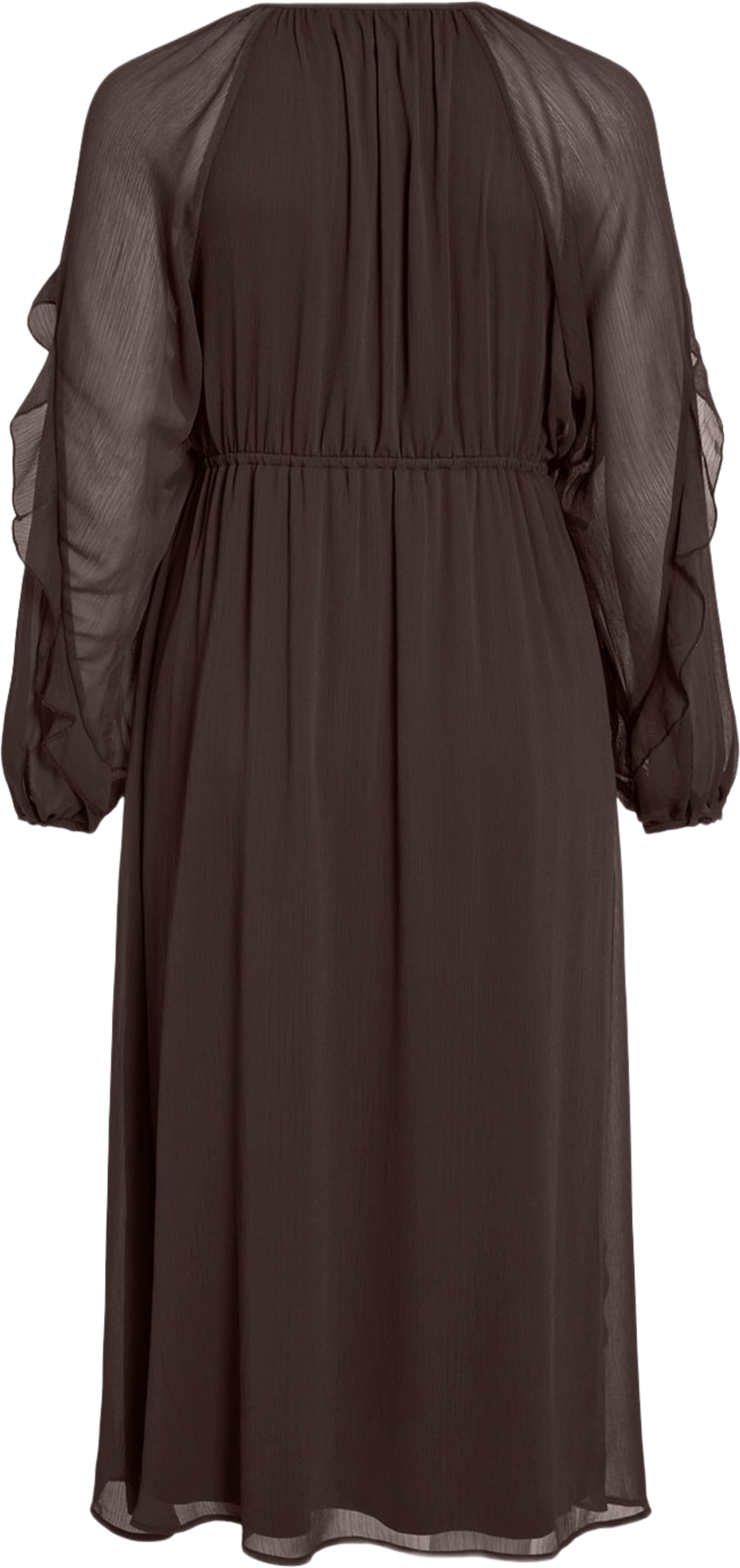 Vitiro V-Neck Flounce Midi Dress, från Vila, i färgen Coffee Bean. Klicka för att öppna bilden i stort format