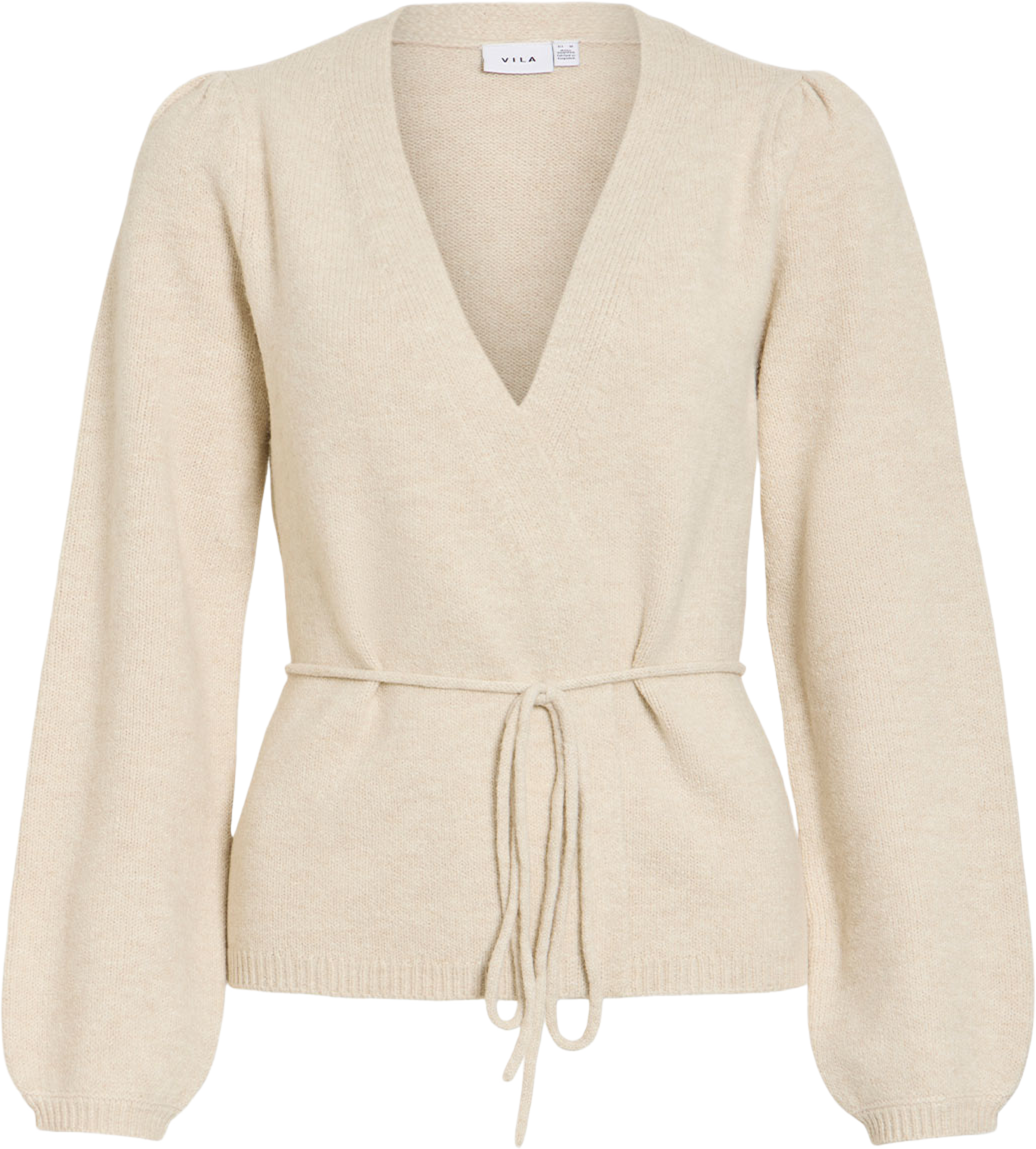 Vikehla Belt Knit Cardigan, från Vila, i färgen Birch. Klicka för att öppna bilden i stort format