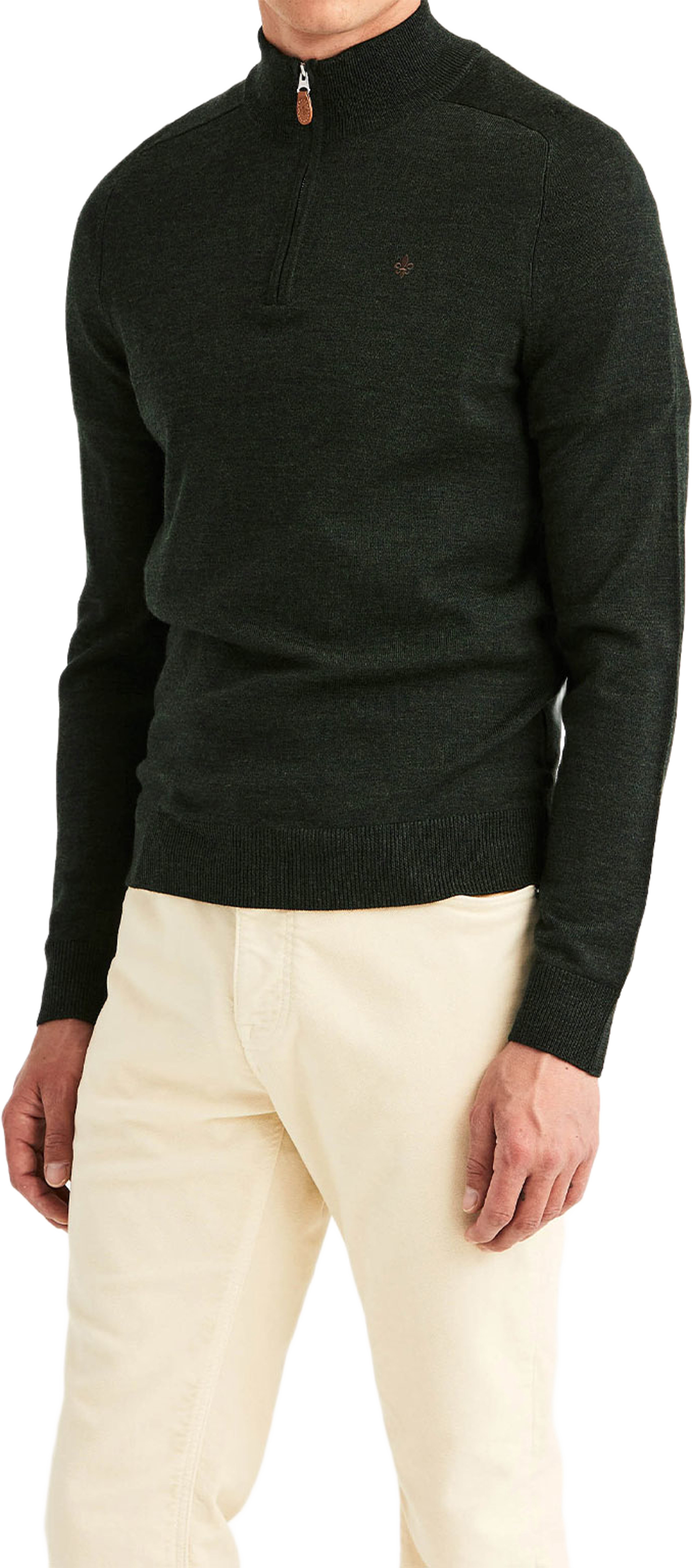 Merino John Zip, från Morris, i färgen Olive1. Klicka för att öppna bilden i stort format