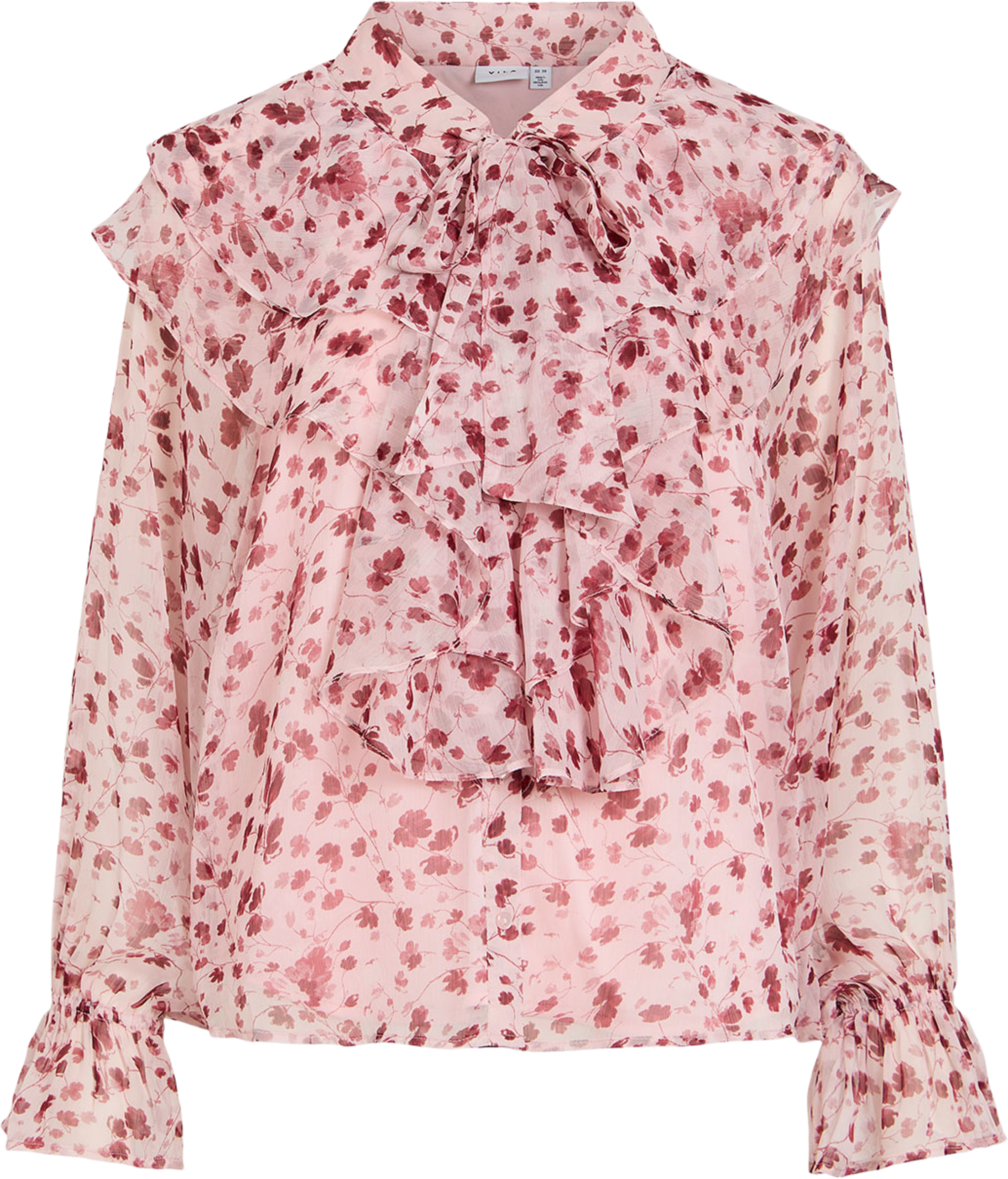 Viabigail V-Neck Frill Top, från Vila, i färgen Ballet Slipper Flowers. Klicka för att öppna bilden i stort format