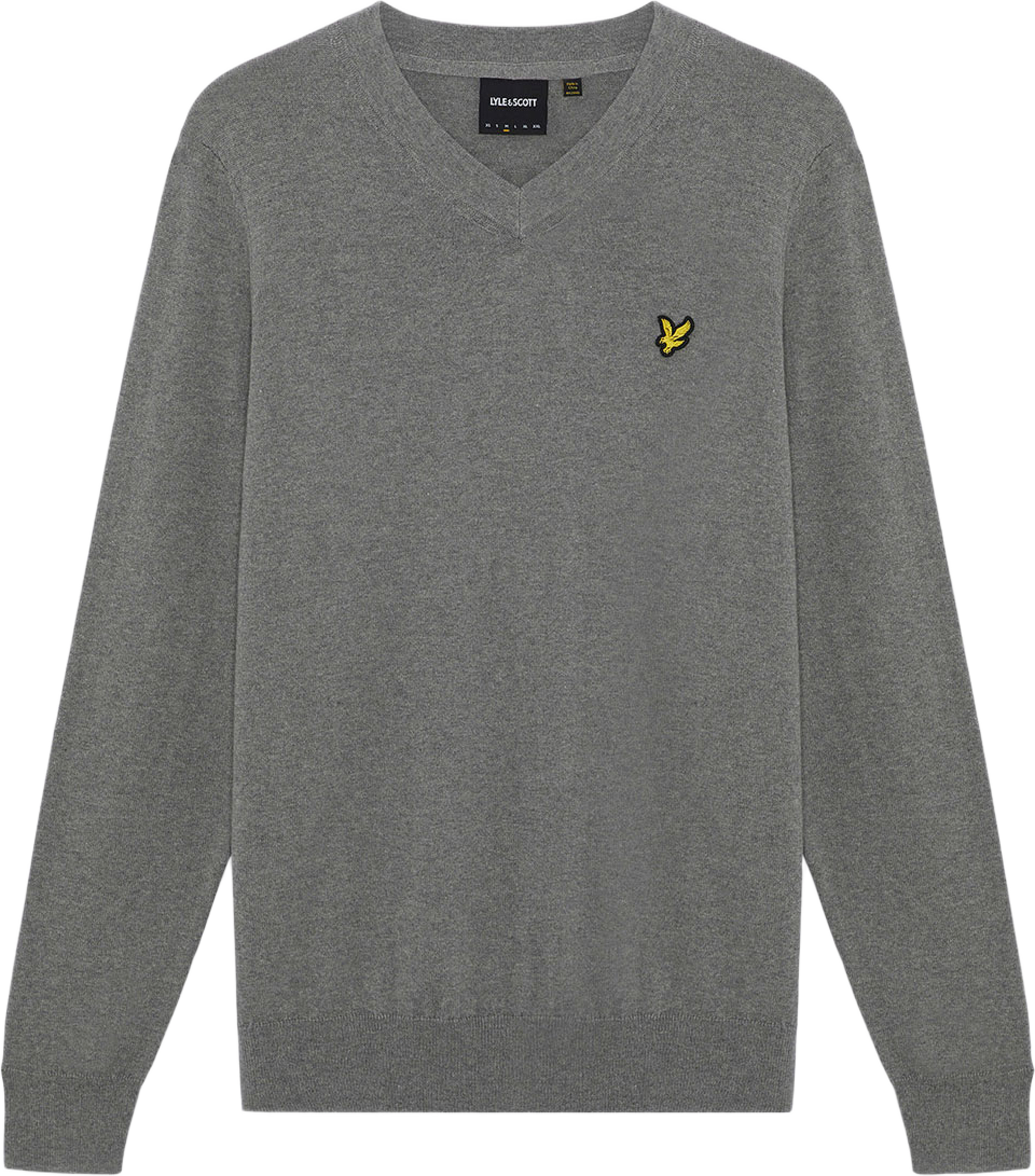 Cotton Merino V Neck Jumper, från Lyle & Scott, i färgen Mid Grey Marl. Klicka för att öppna bilden i stort format