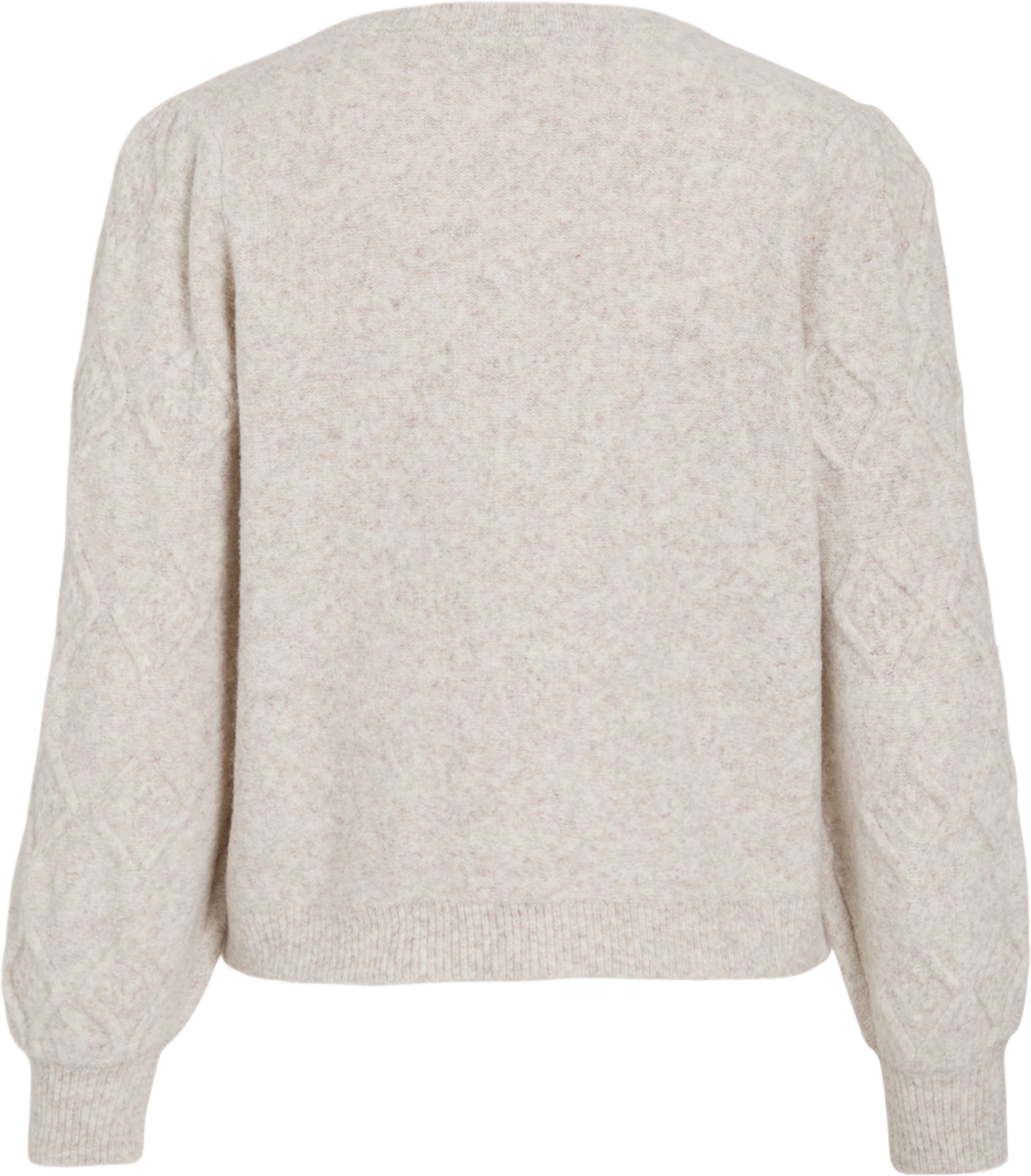 Vicleo O-Neck Cable Knit Cardigan, från Vila, i färgen Super Light Natural Melan. Klicka för att öppna bilden i stort format