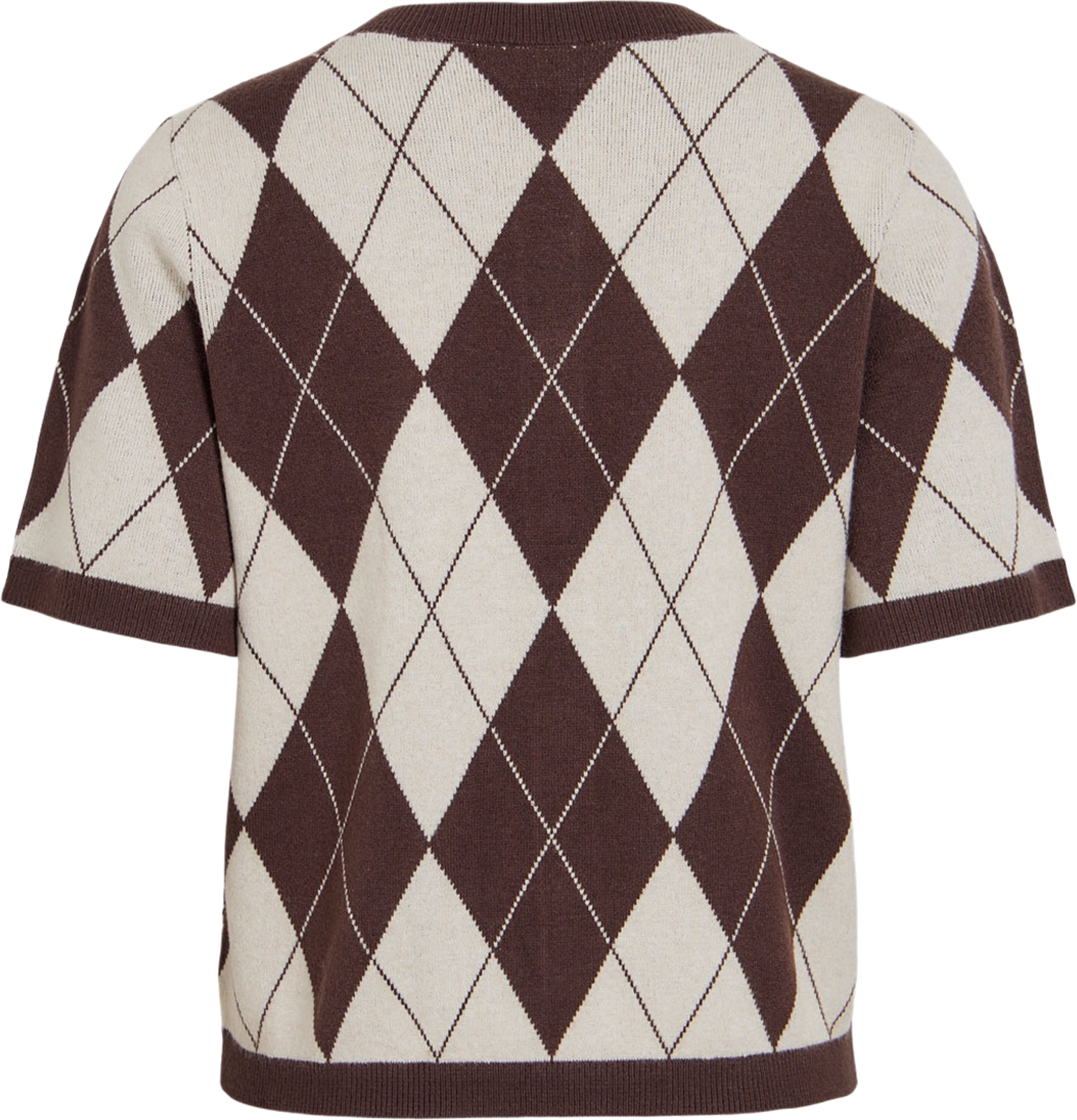 Vitif O-Neck Knit Cardigan, från Vila, i färgen Super Light Natural Melan Argyle Coffe Bean. Klicka för att öppna bilden i stort format