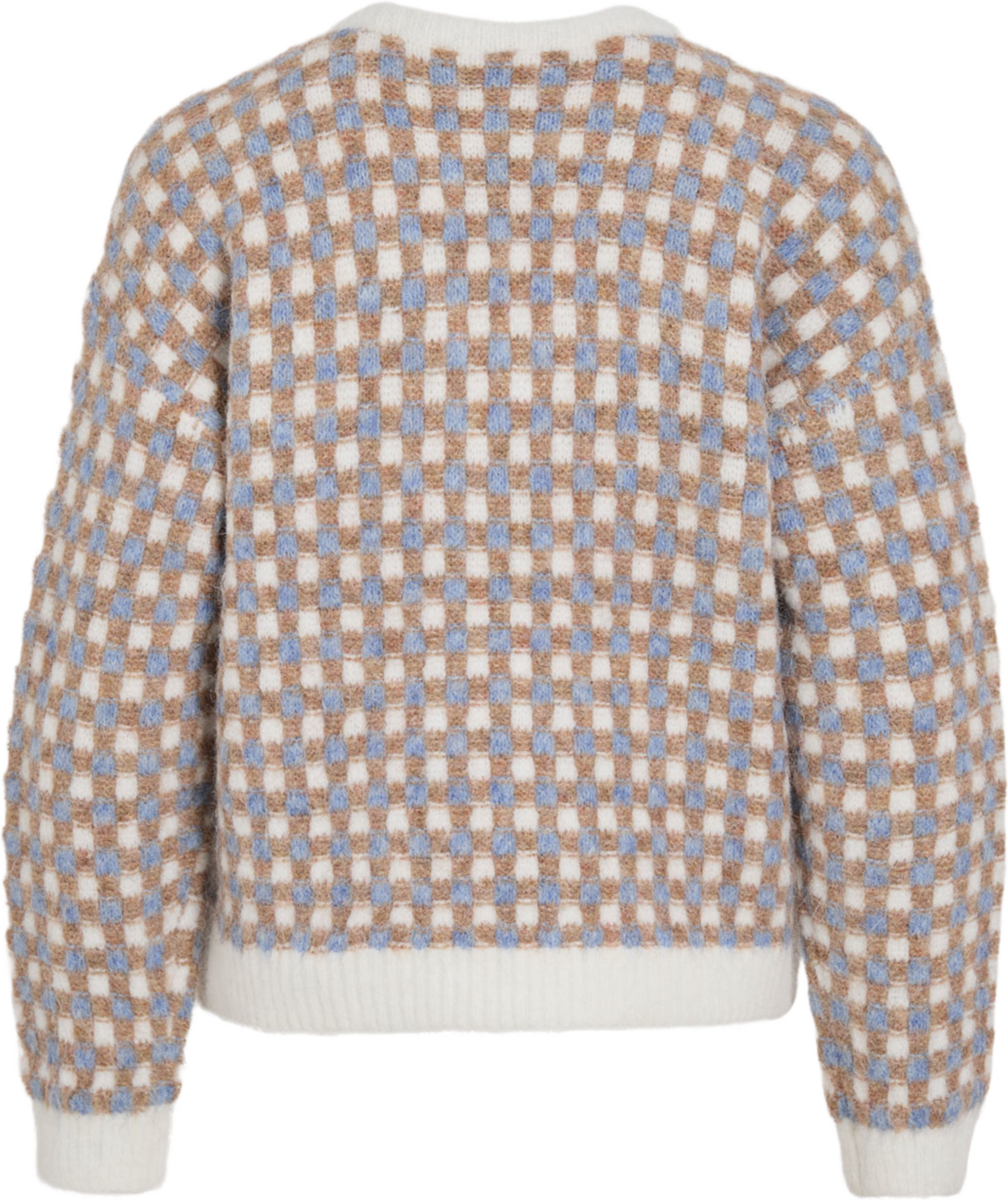 Vialdis V-Neck Knit Top, från Vila, i färgen Cloud Dancer Nuthatch/Blue Shadow. Klicka för att öppna bilden i stort format
