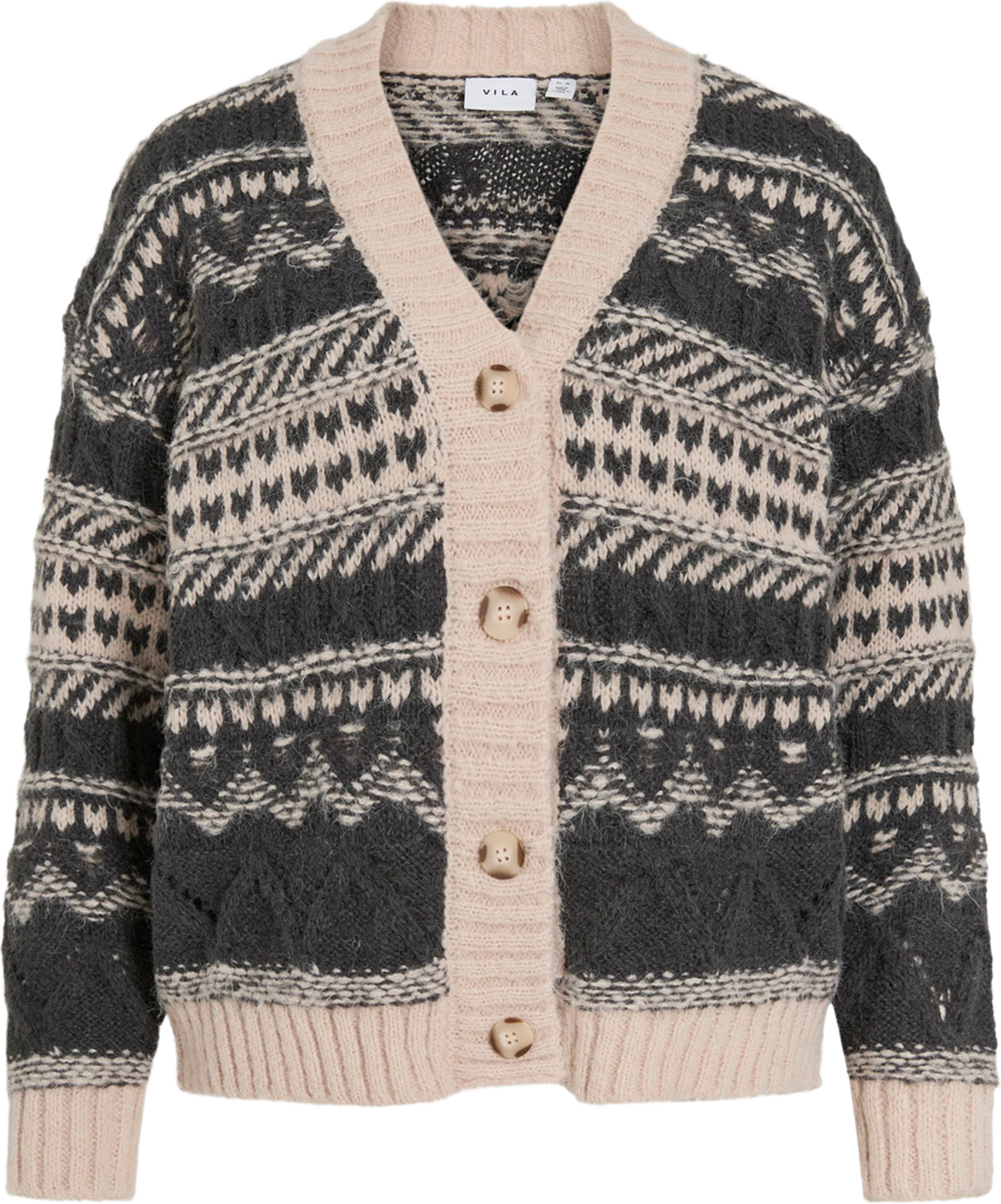 Viandora Jacquard Knit Cardigan, från Vila, i färgen Dark Grey Melange Nm. Klicka för att öppna bilden i stort format