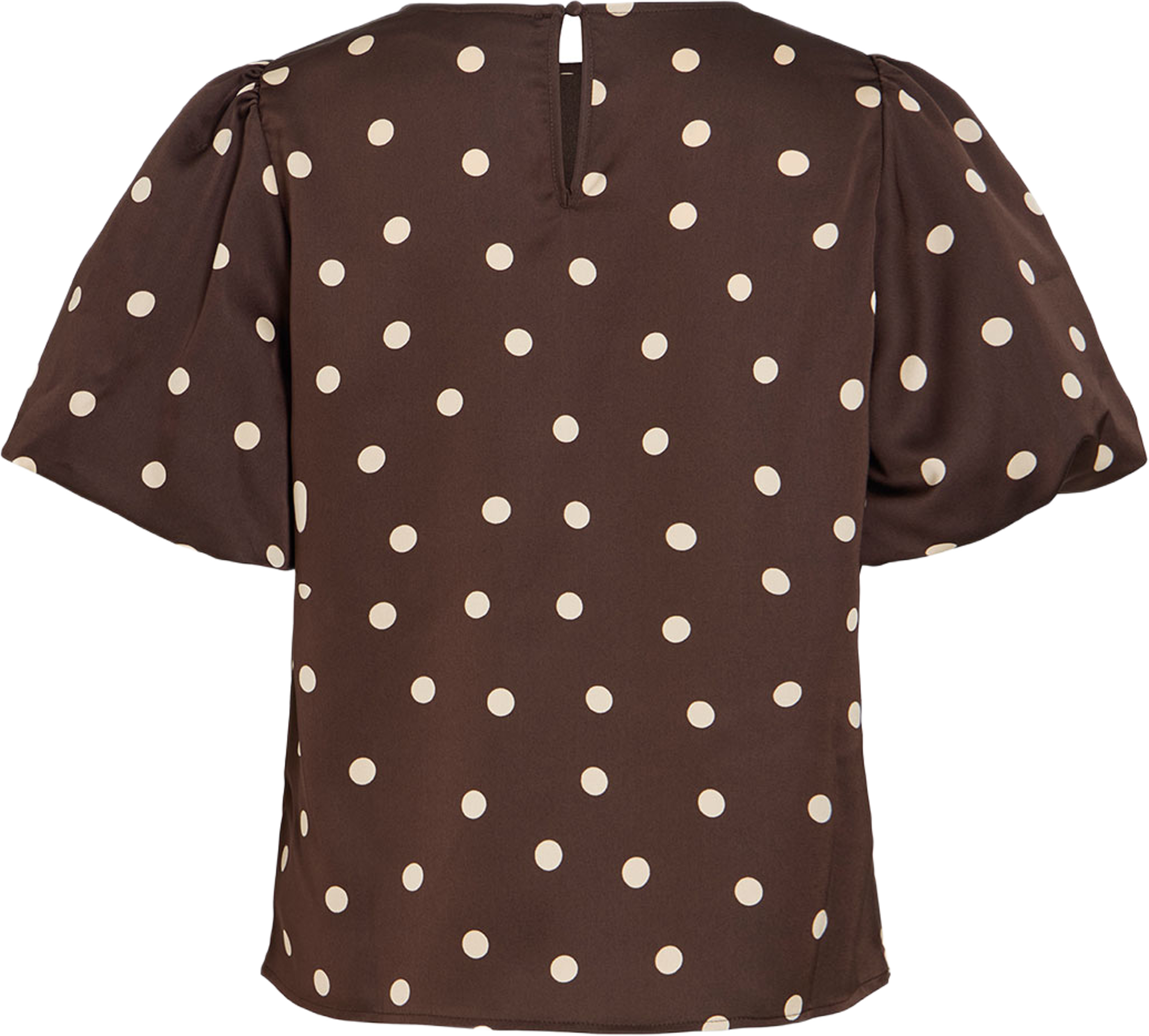 Viellette Satin Puff Topp, från Vila, i färgen Coffee Bean Sandshell Dots. Klicka för att öppna bilden i stort format