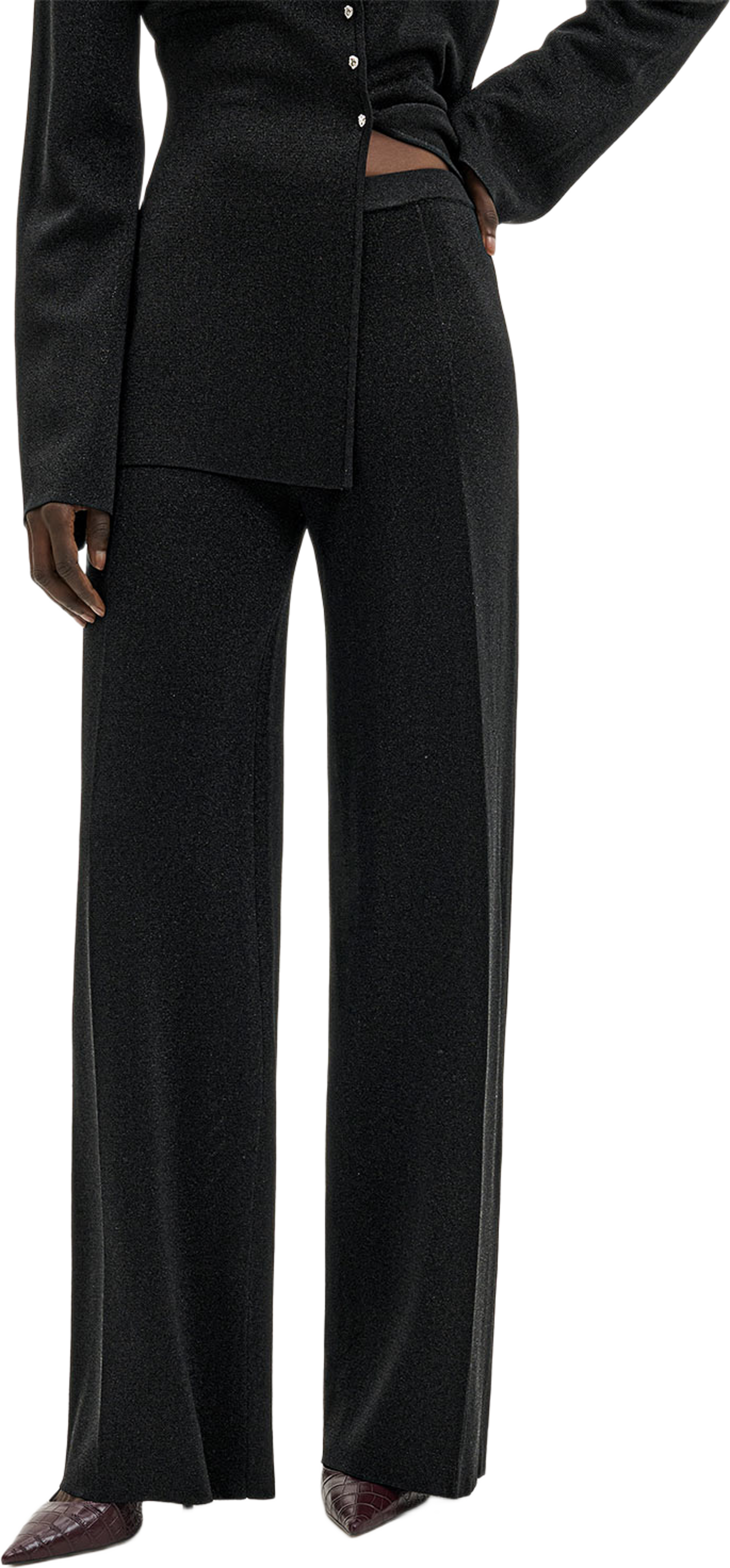 Ammie Metallic Milano Knitted Trousers, från Malina, i färgen Black. Klicka för att öppna bilden i stort format