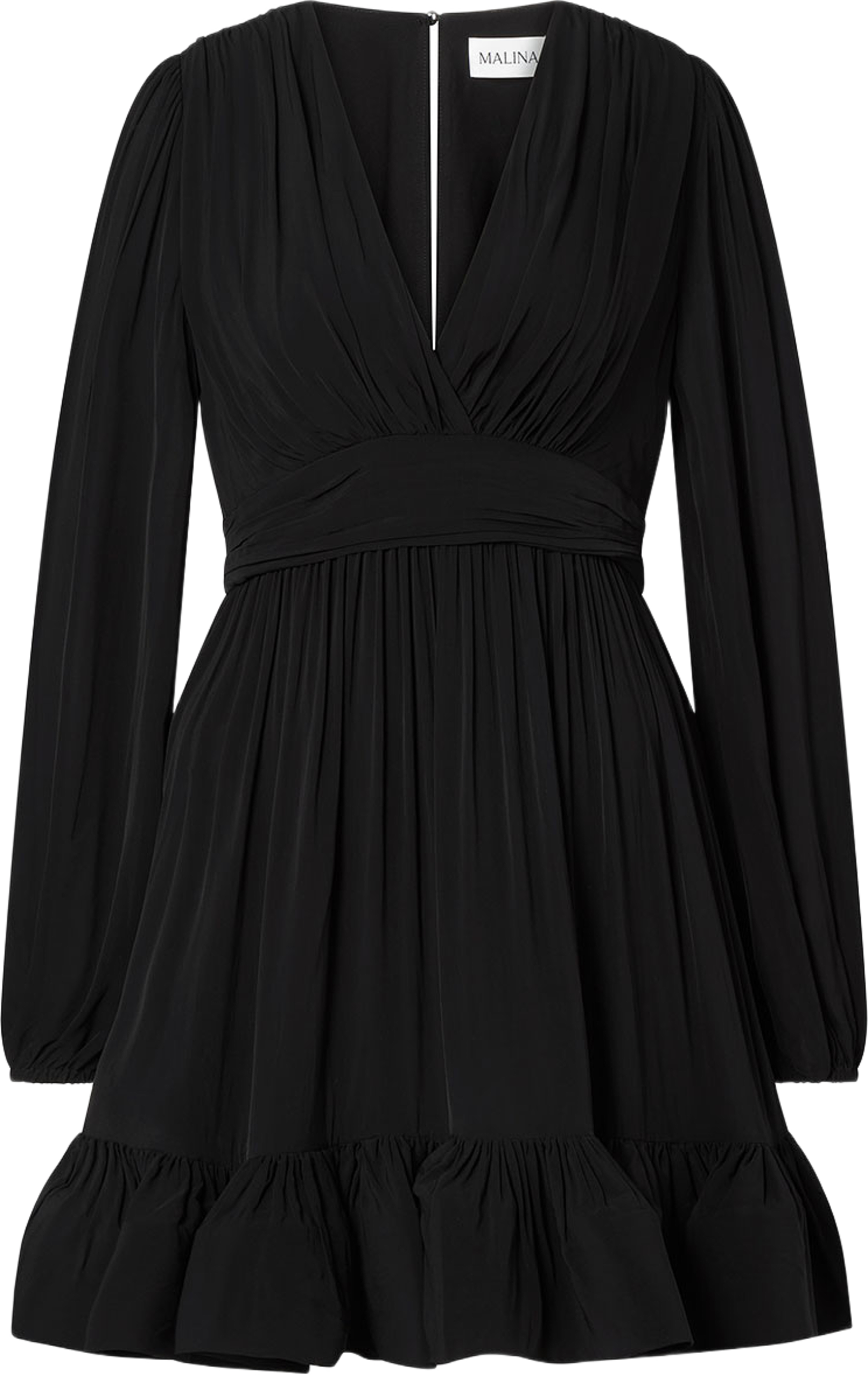 Jadie V-Neck Ruffled Mini Dress, från Malina, i färgen Black. Klicka för att öppna bilden i stort format