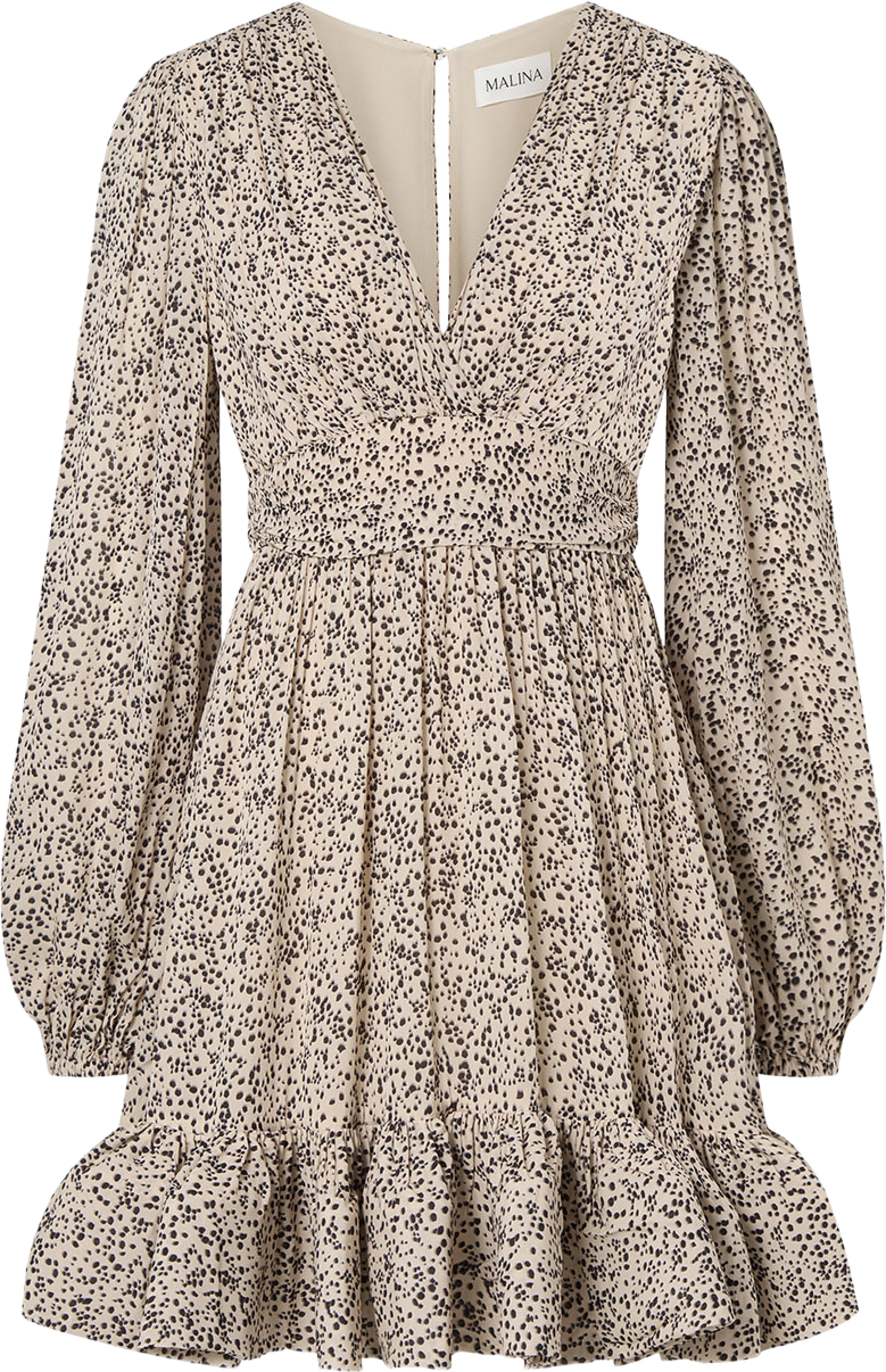 Jadie V-Neck Ruffled Mini Dress, från Malina, i färgen Shaded Dot. Klicka för att öppna bilden i stort format