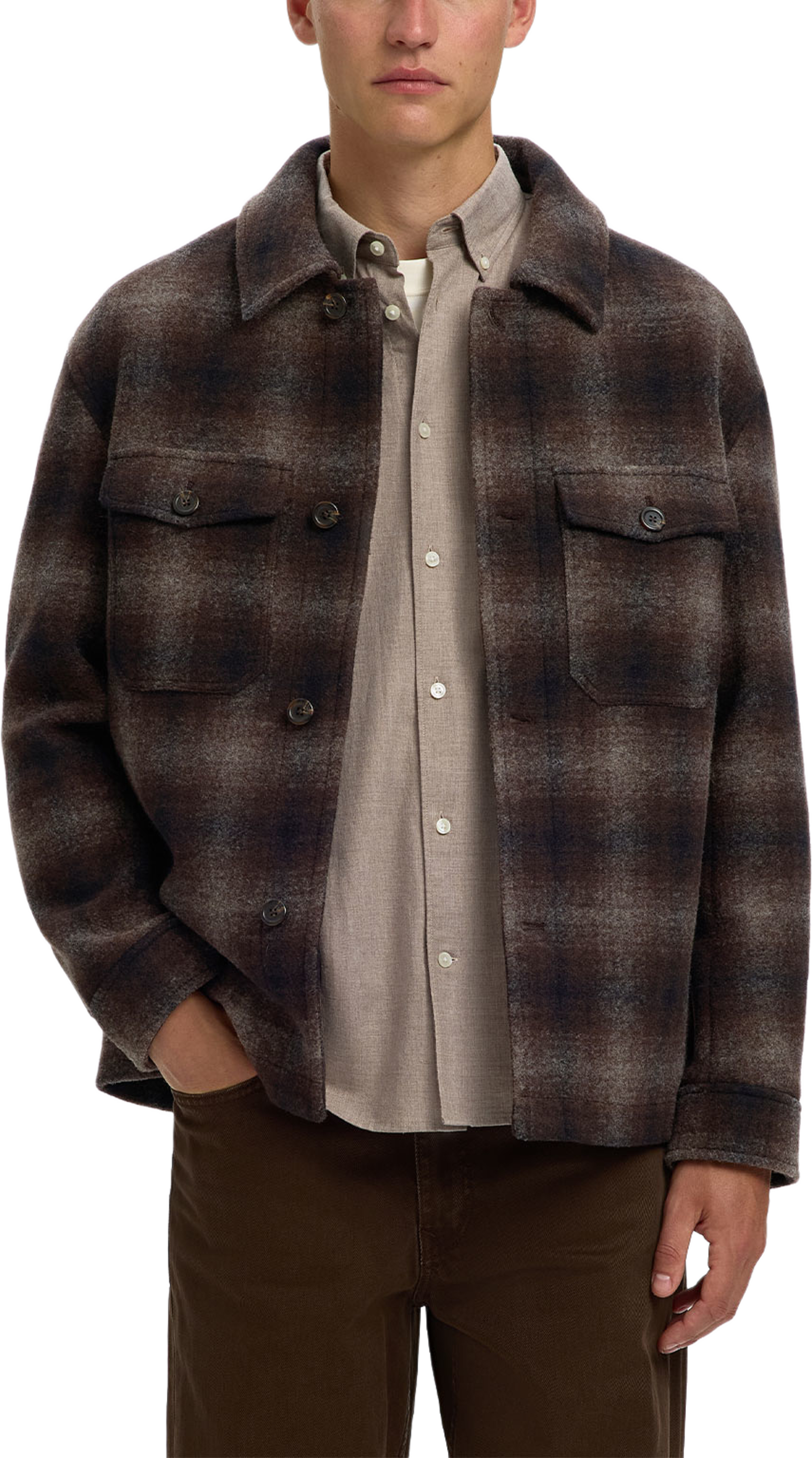 Mitch Wool Blend Jacket, från Selected, i färgen Delicioso Navy / Grey. Klicka för att öppna bilden i stort format