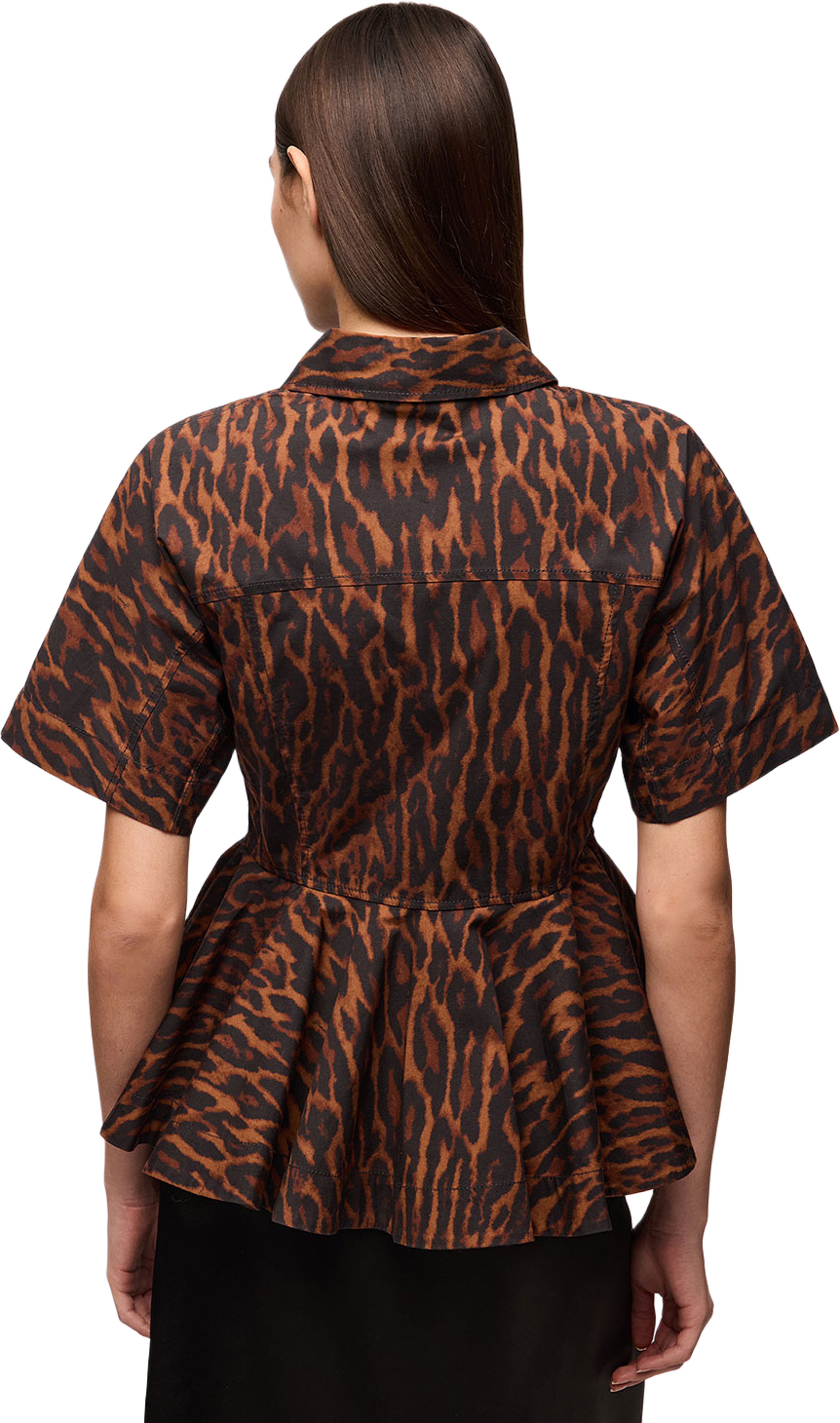 Printed Stretch Cotton Peplum Shirt, från GANNI, i färgen Rawhide. Klicka för att öppna bilden i stort format