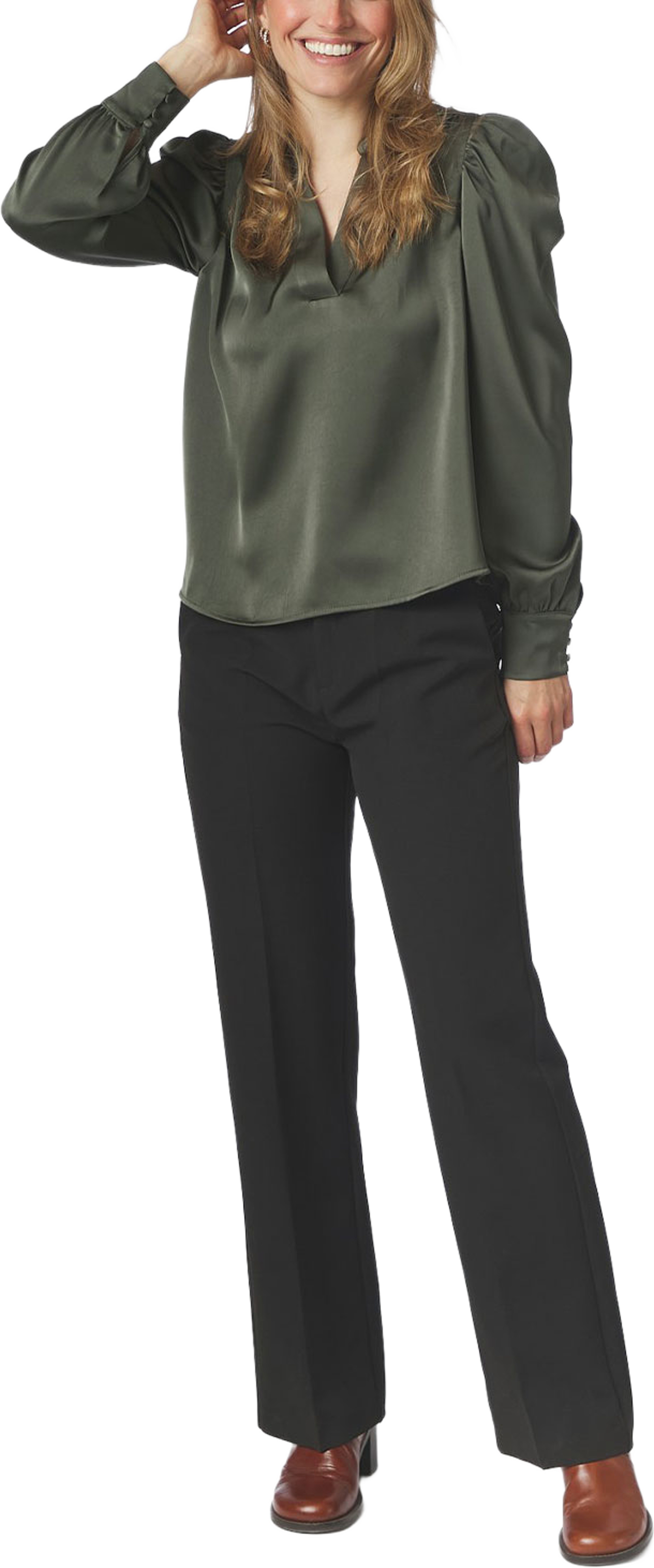 Rosslyn Heavy Sateen Blouse, från Neo Noir, i färgen Deep Green. Klicka för att öppna bilden i stort format