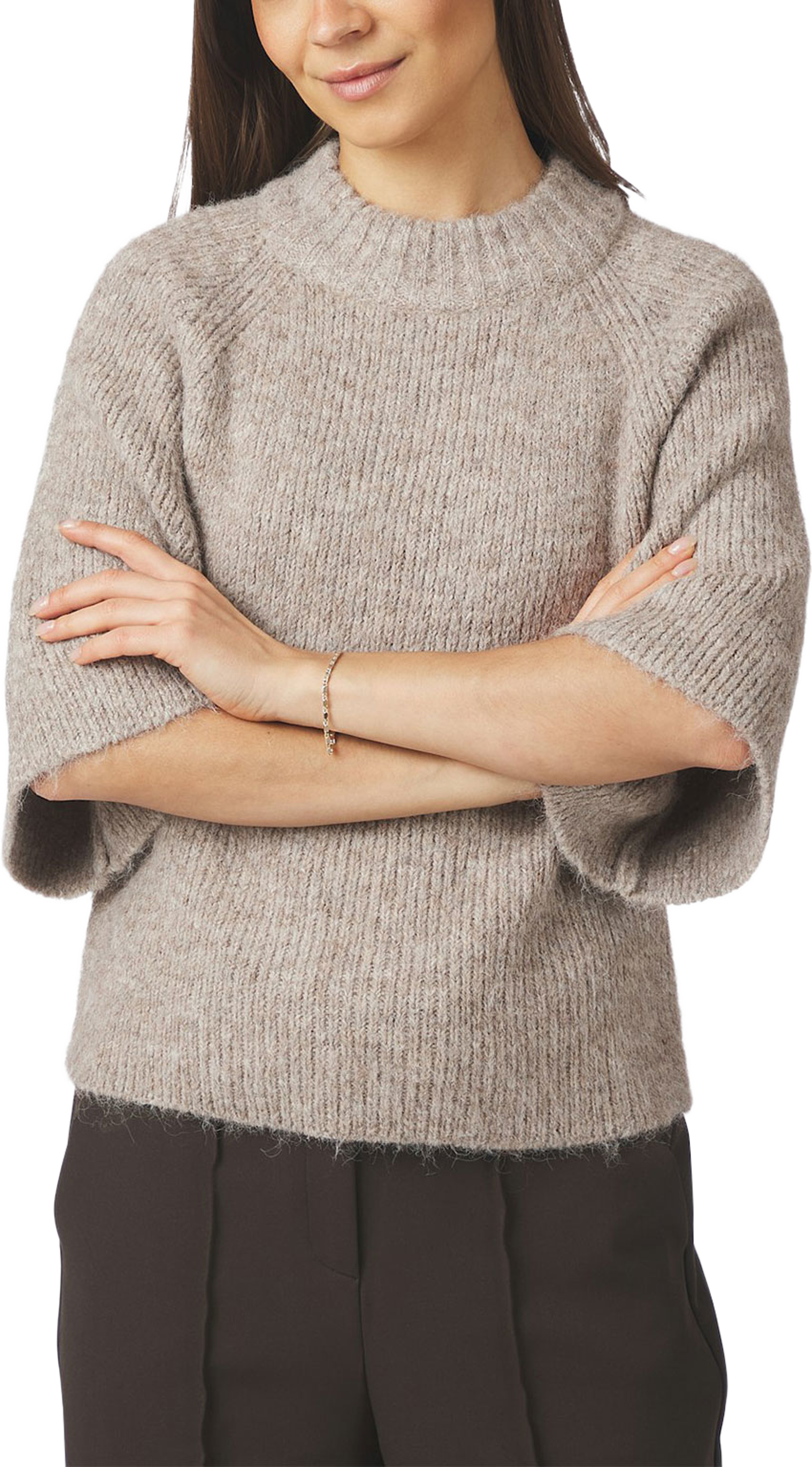 Bandi Fluffy Knit Blouse, från Neo Noir, i färgen Beige Melange. Klicka för att öppna bilden i stort format