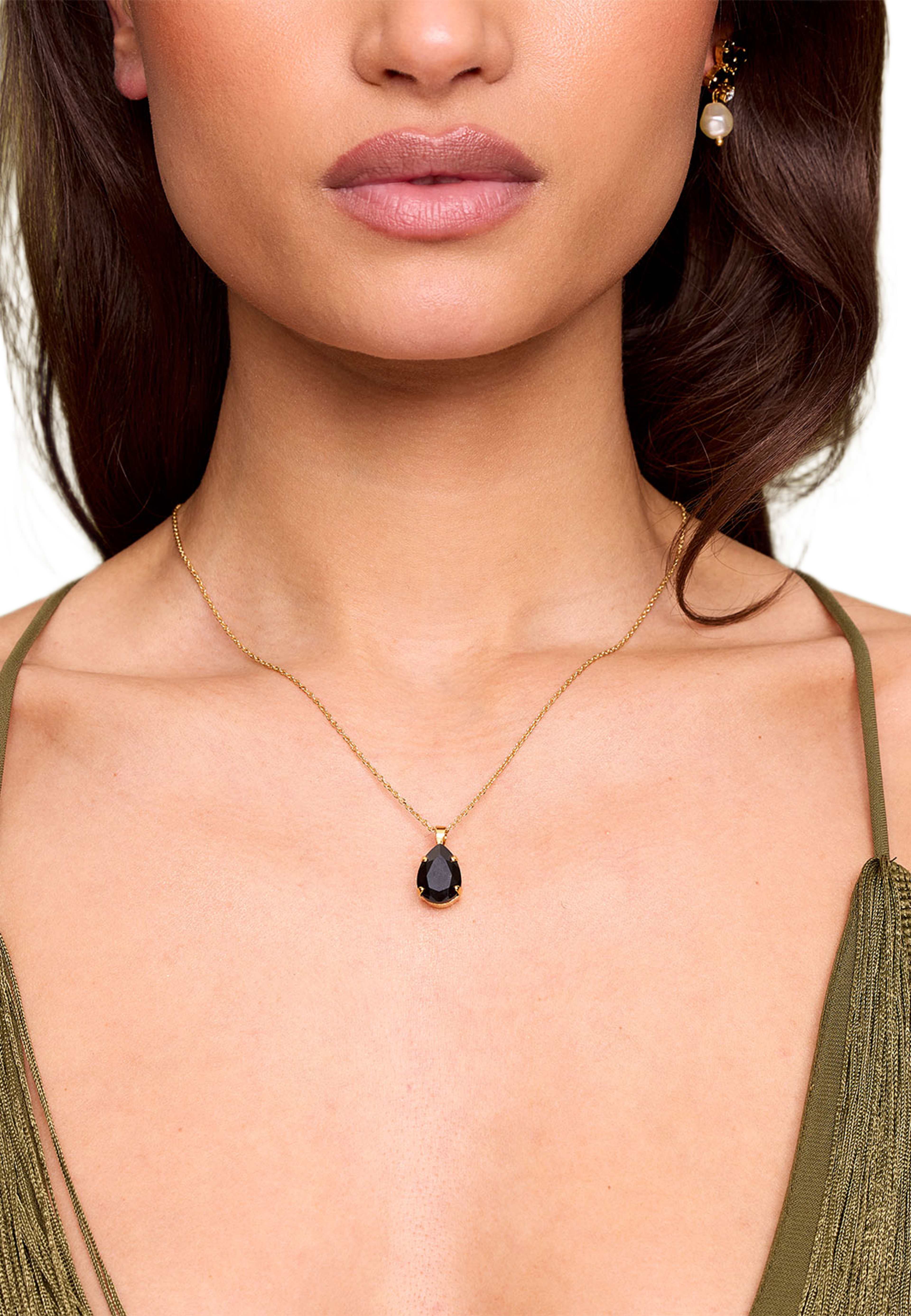 Mini Drop Necklace, från Caroline Svedbom, i färgen Jet - Gold. Klicka för att öppna bilden i stort format