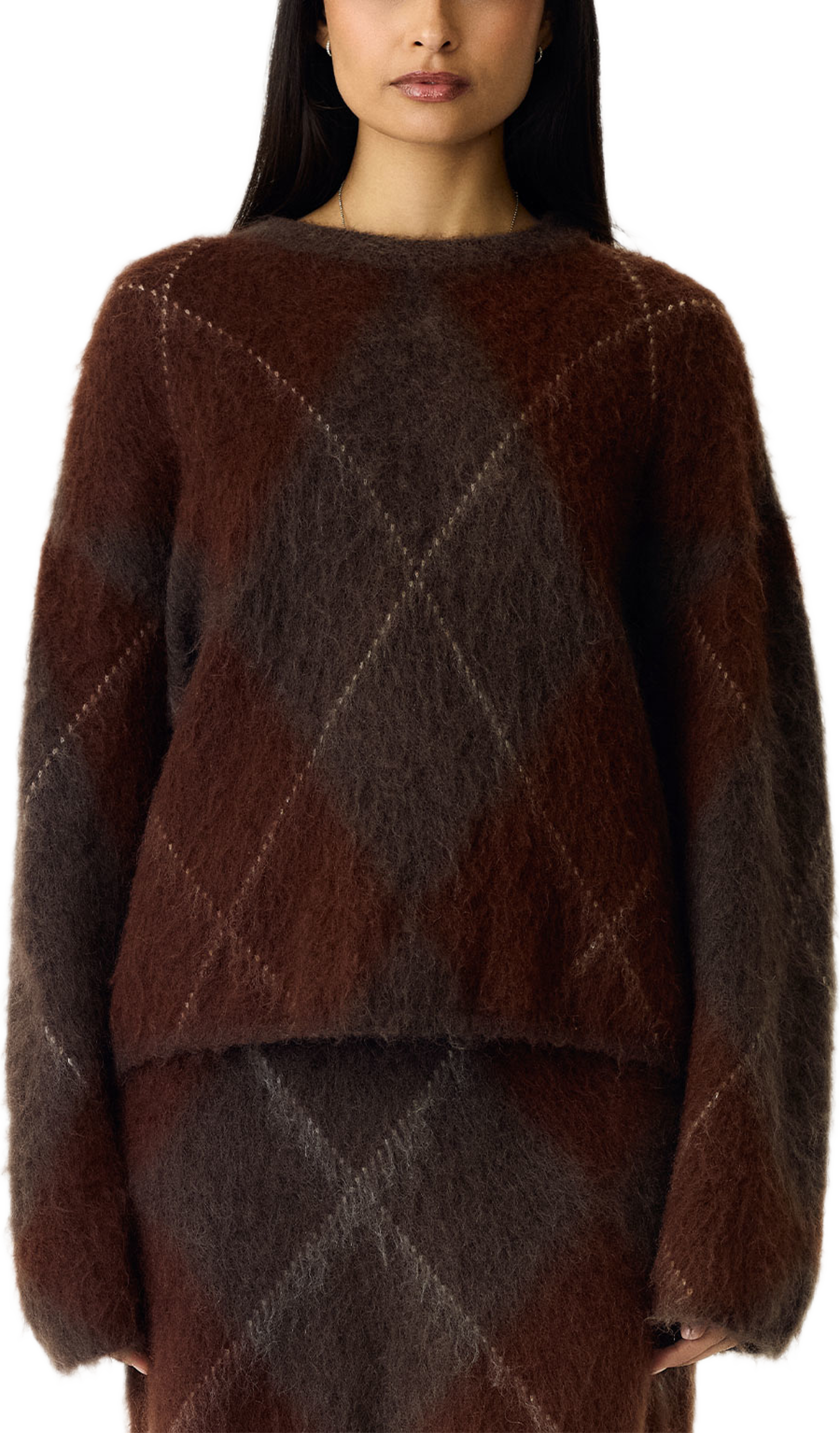 Yasargy Mohair Blend Knit Pullover, från YAS, i färgen Coffee Bean Incence/Sepia/Oatmeal. Klicka för att öppna bilden i stort format