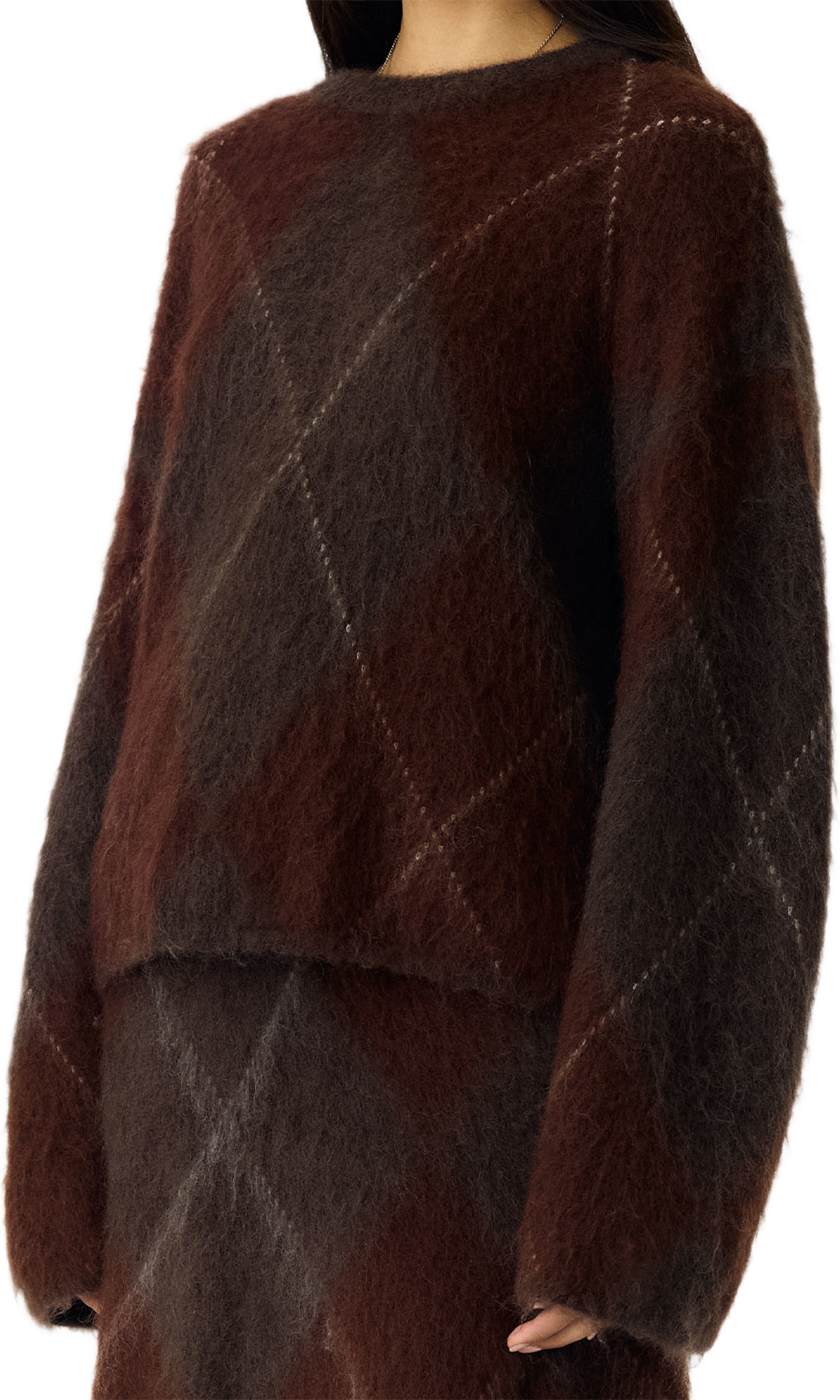 Yasargy Mohair Blend Knit Pullover, från YAS, i färgen Coffee Bean Incence/Sepia/Oatmeal. Klicka för att öppna bilden i stort format