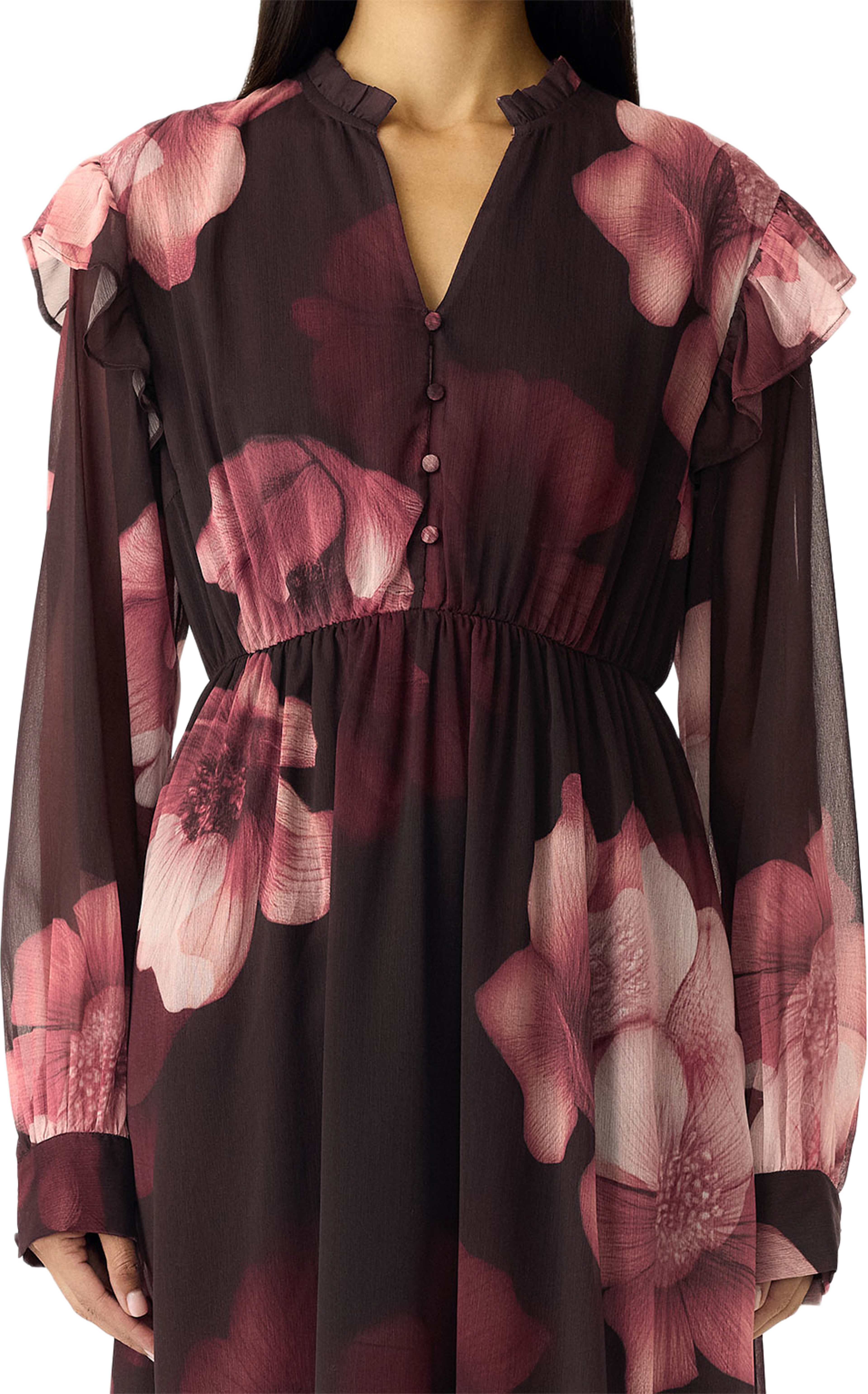 Yasflow Long Dress, från YAS, i färgen Coffee Bean Flow Print. Klicka för att öppna bilden i stort format