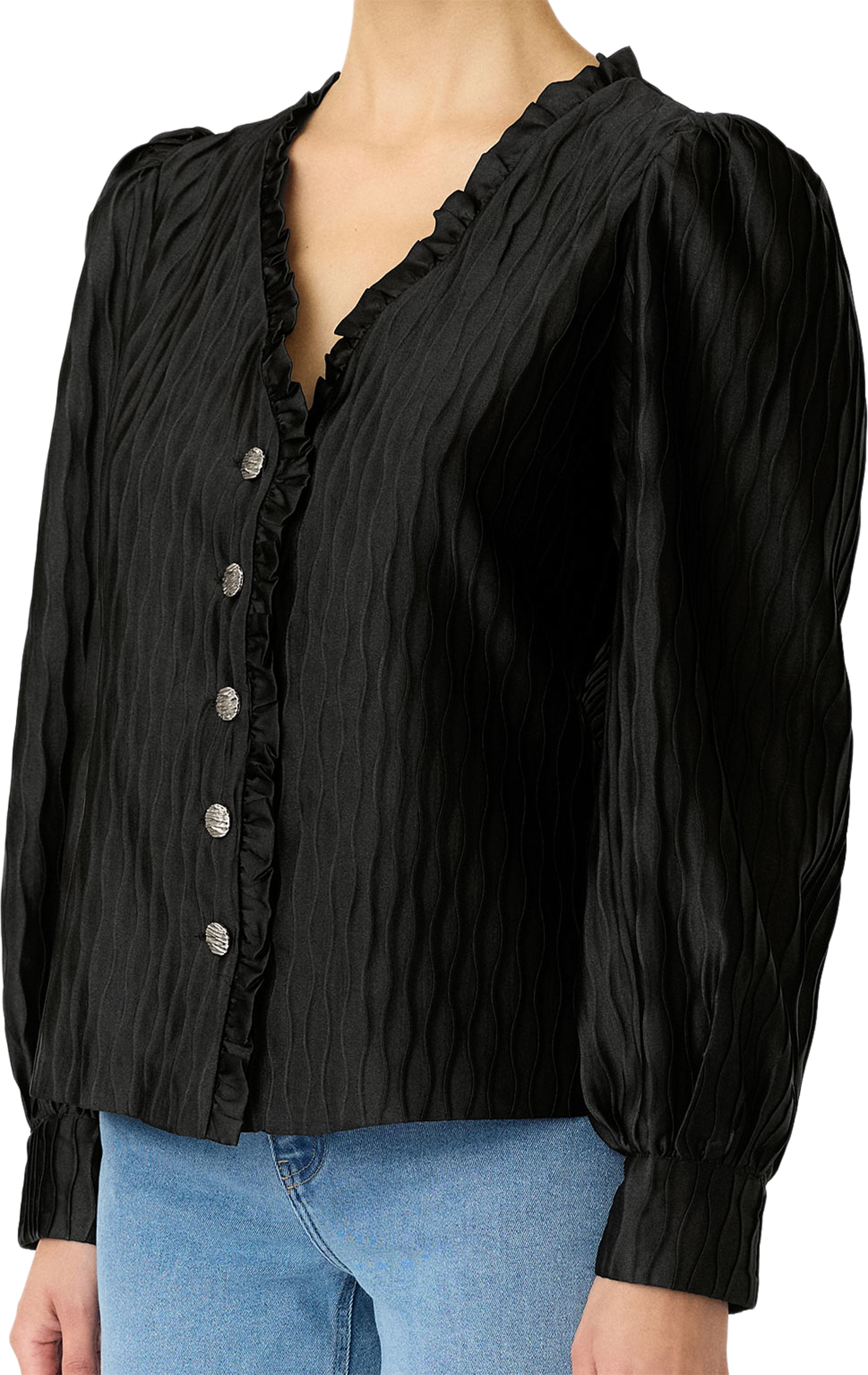 Yasripple V-Neck Shirt, från YAS, i färgen Black. Klicka för att öppna bilden i stort format