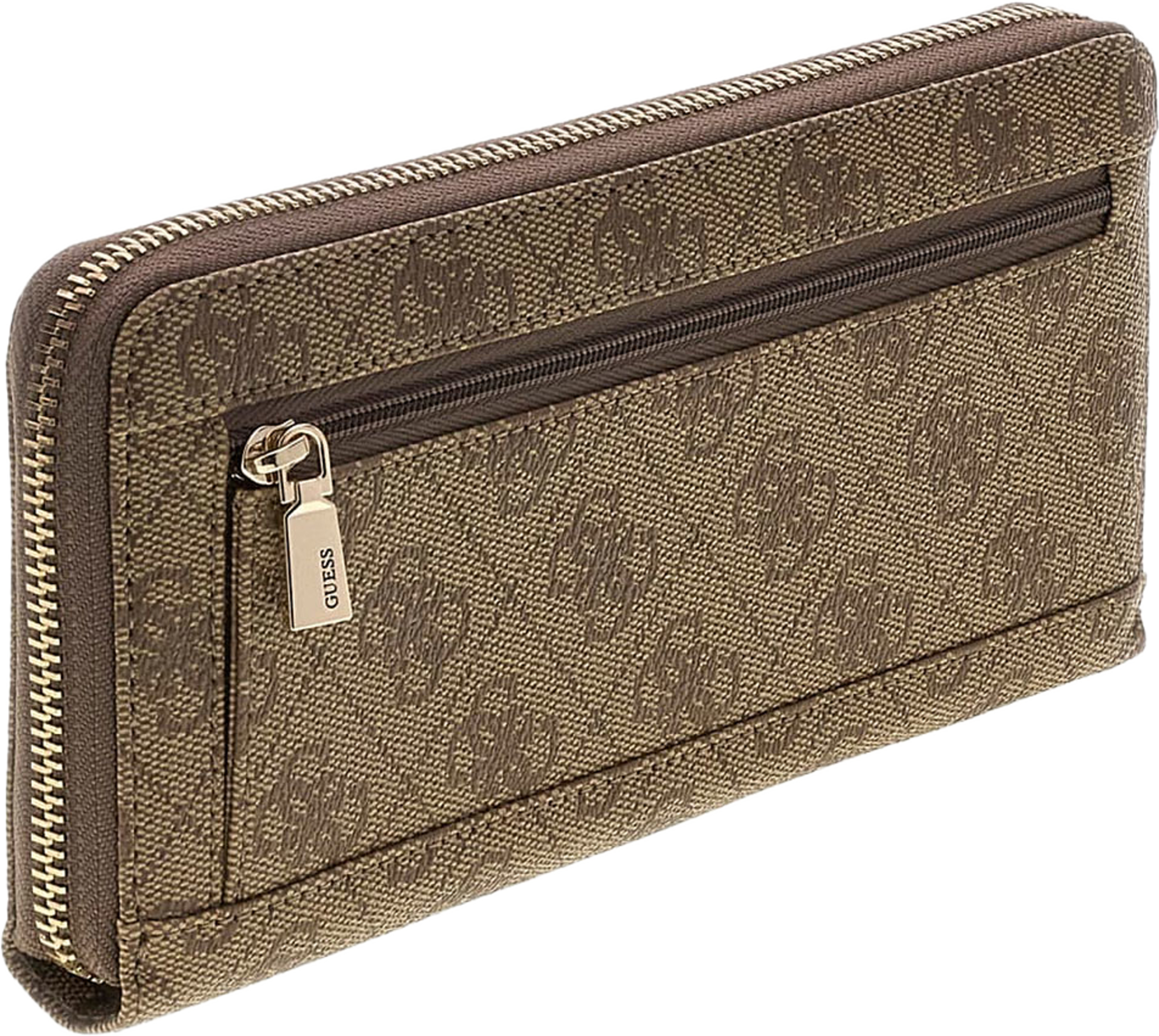 Yvonne Logo Slg Large Zip Around Wallet, från Guess, i färgen Latte Logo. Klicka för att öppna bilden i stort format