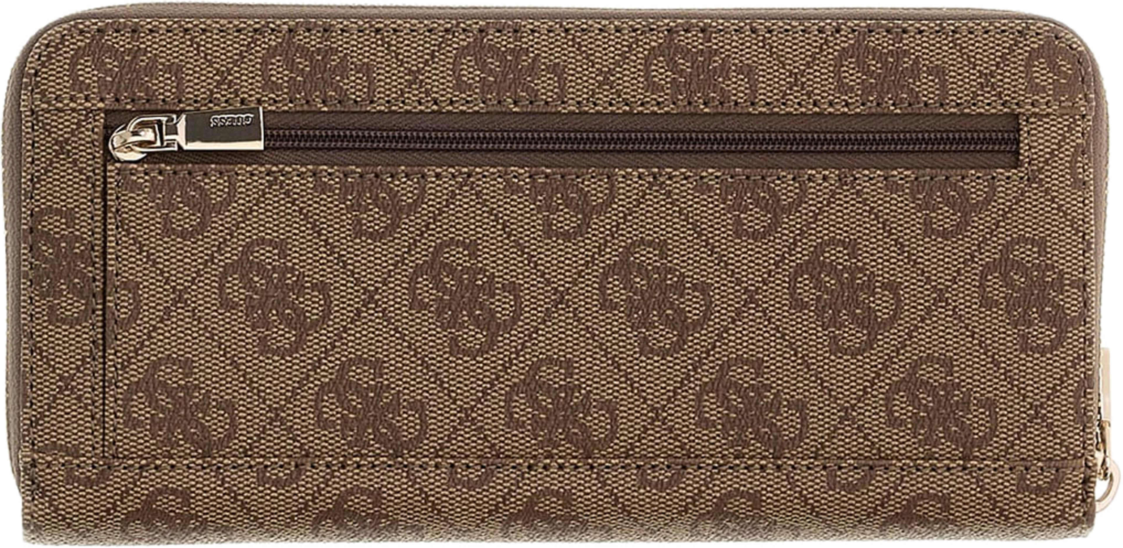 Yvonne Logo Slg Large Zip Around Wallet, från Guess, i färgen Latte Logo. Klicka för att öppna bilden i stort format