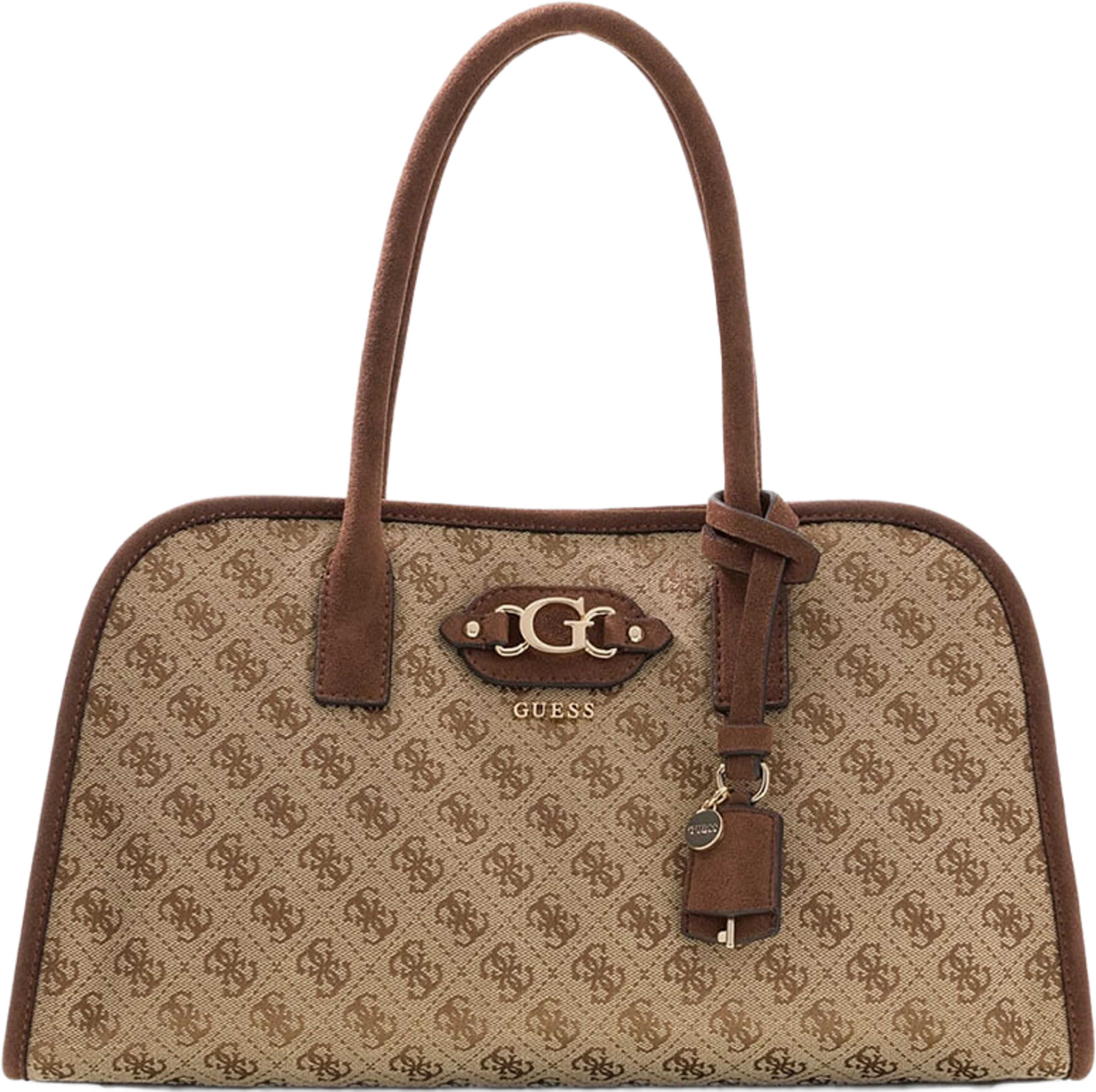 Samantha Girlfriend Satchel Bag, från Guess, i färgen Latte Logo/Brown. Klicka för att öppna bilden i stort format