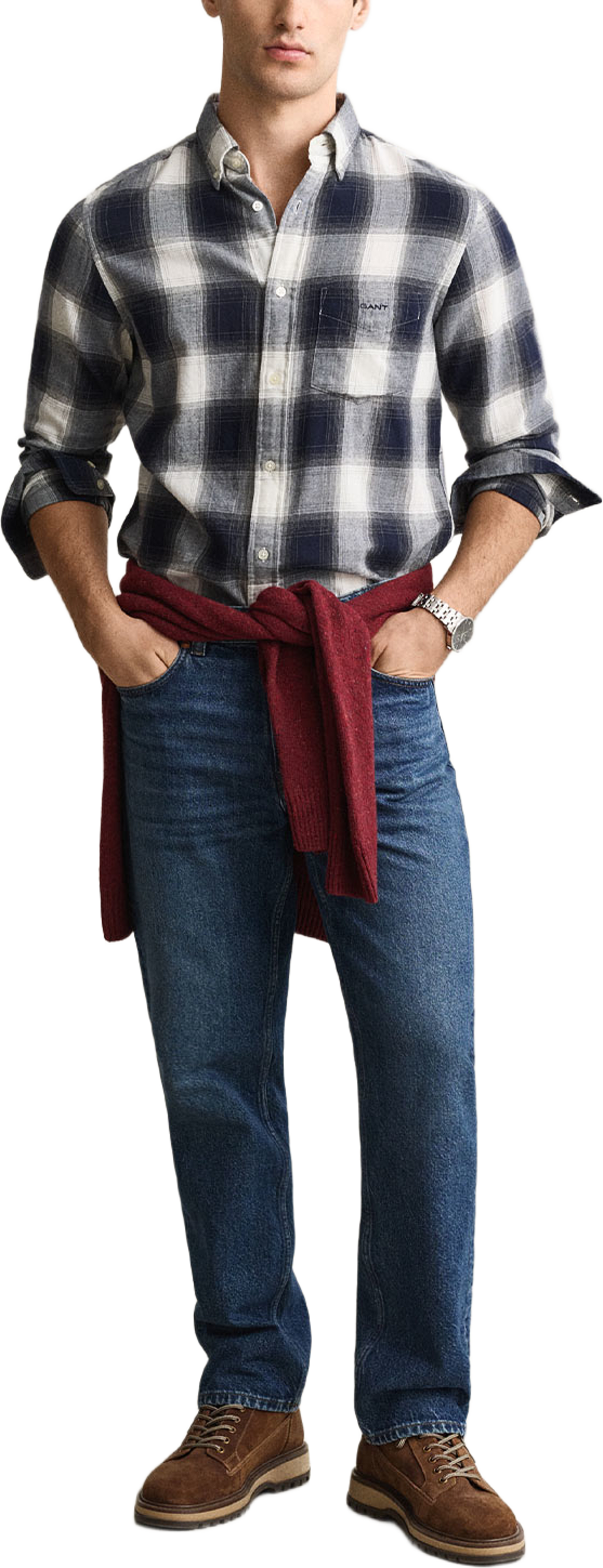 Reg Windblown Flannel Check Shirt, från GANT, i färgen Evening Blue. Klicka för att öppna bilden i stort format