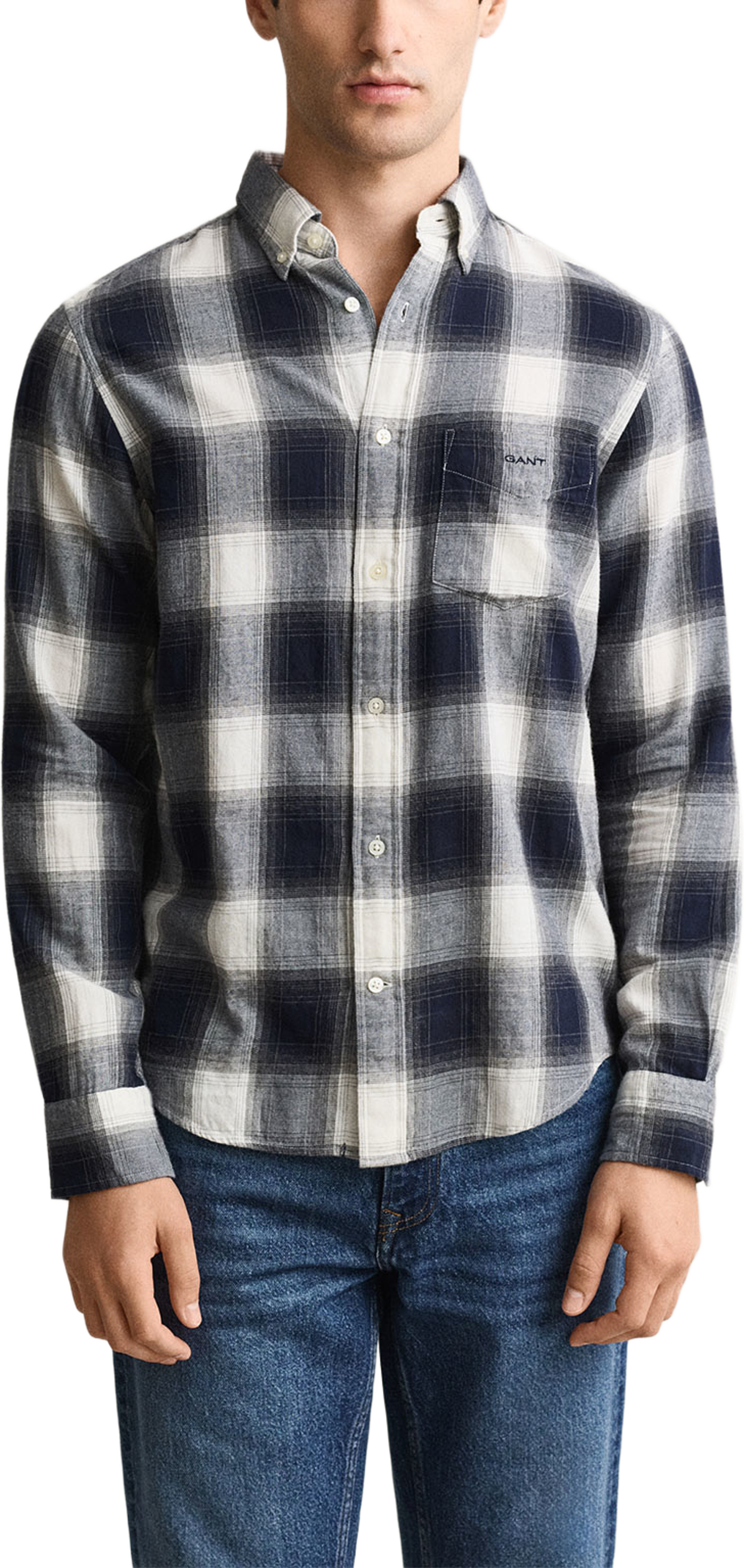 Reg Windblown Flannel Check Shirt, från GANT, i färgen Evening Blue. Klicka för att öppna bilden i stort format