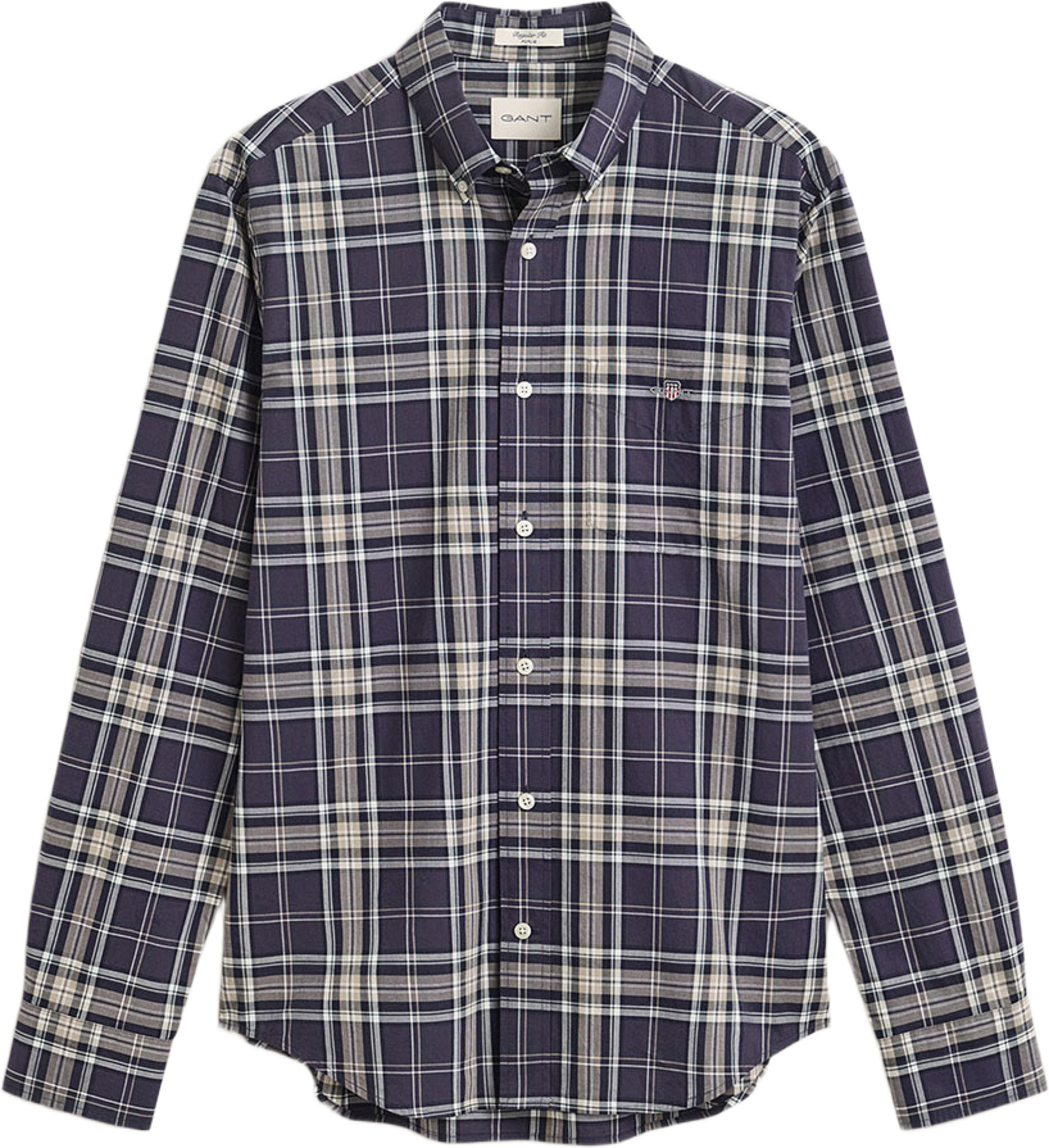 Reg Poplin Check Shirt, från GANT, i färgen Mist Taupe. Klicka för att öppna bilden i stort format
