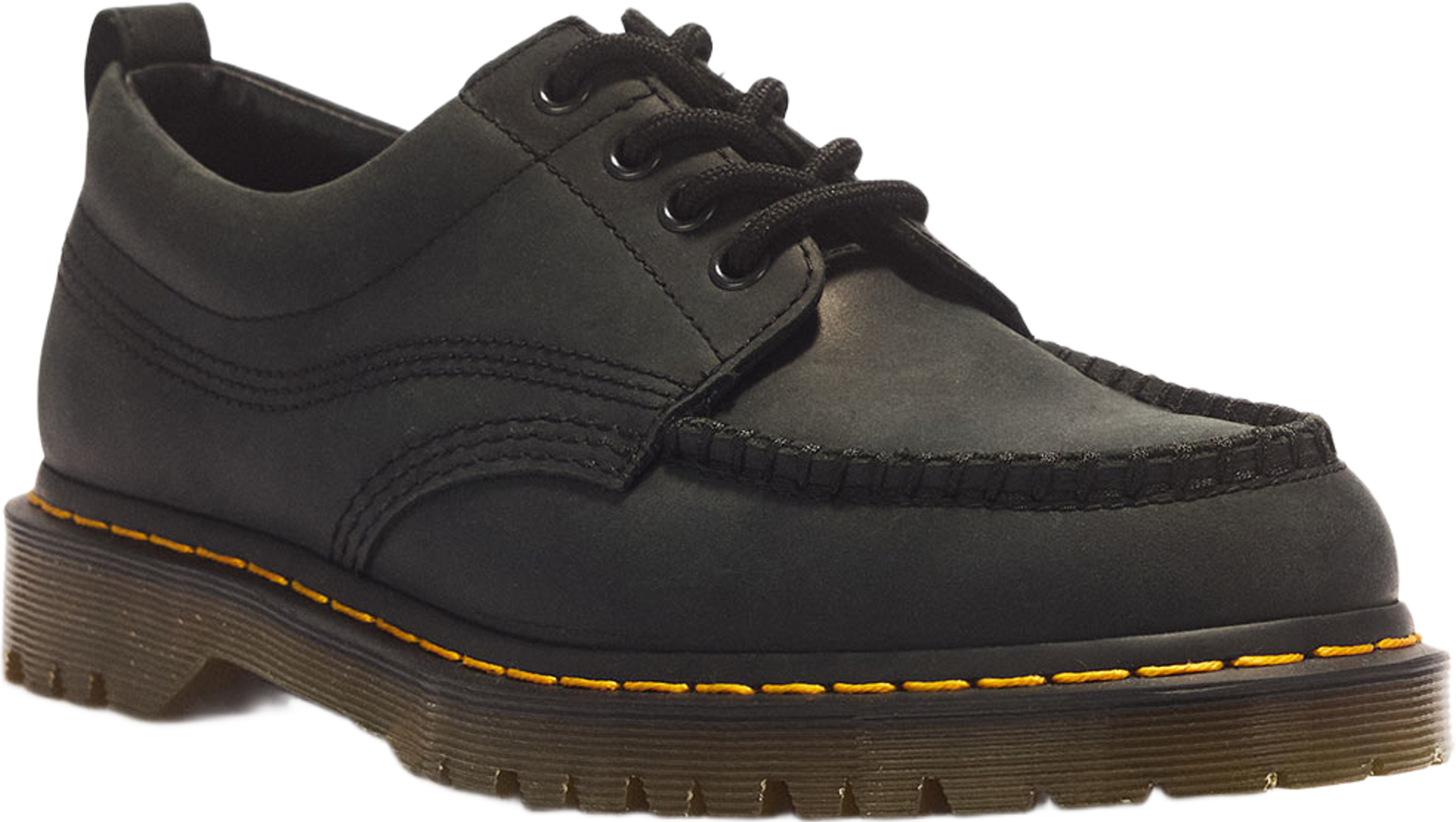 Lowell Crazy Horse-läder med Moc Toe, från Dr. Martens, i färgen Black. Klicka för att öppna bilden i stort format