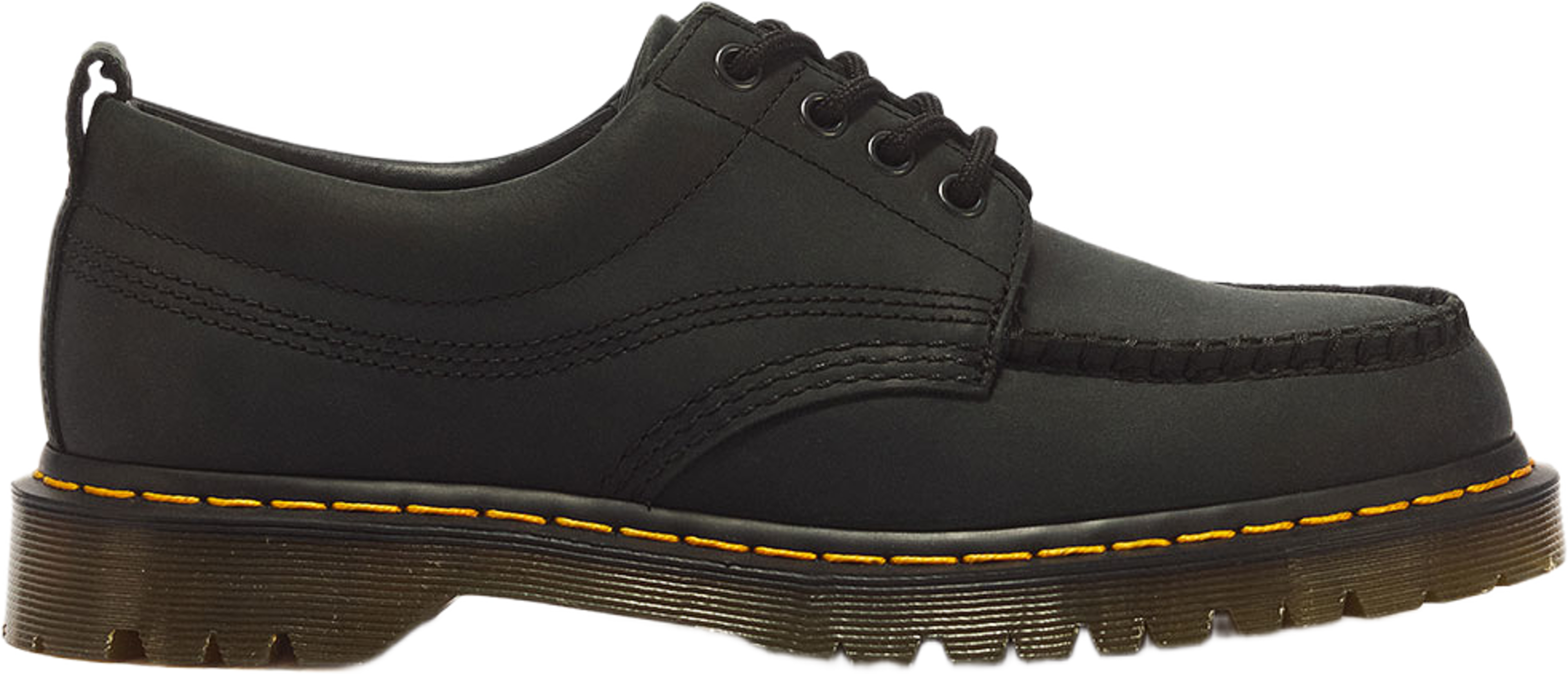 Lowell Crazy Horse-läder med Moc Toe, från Dr. Martens, i färgen Black. Klicka för att öppna bilden i stort format