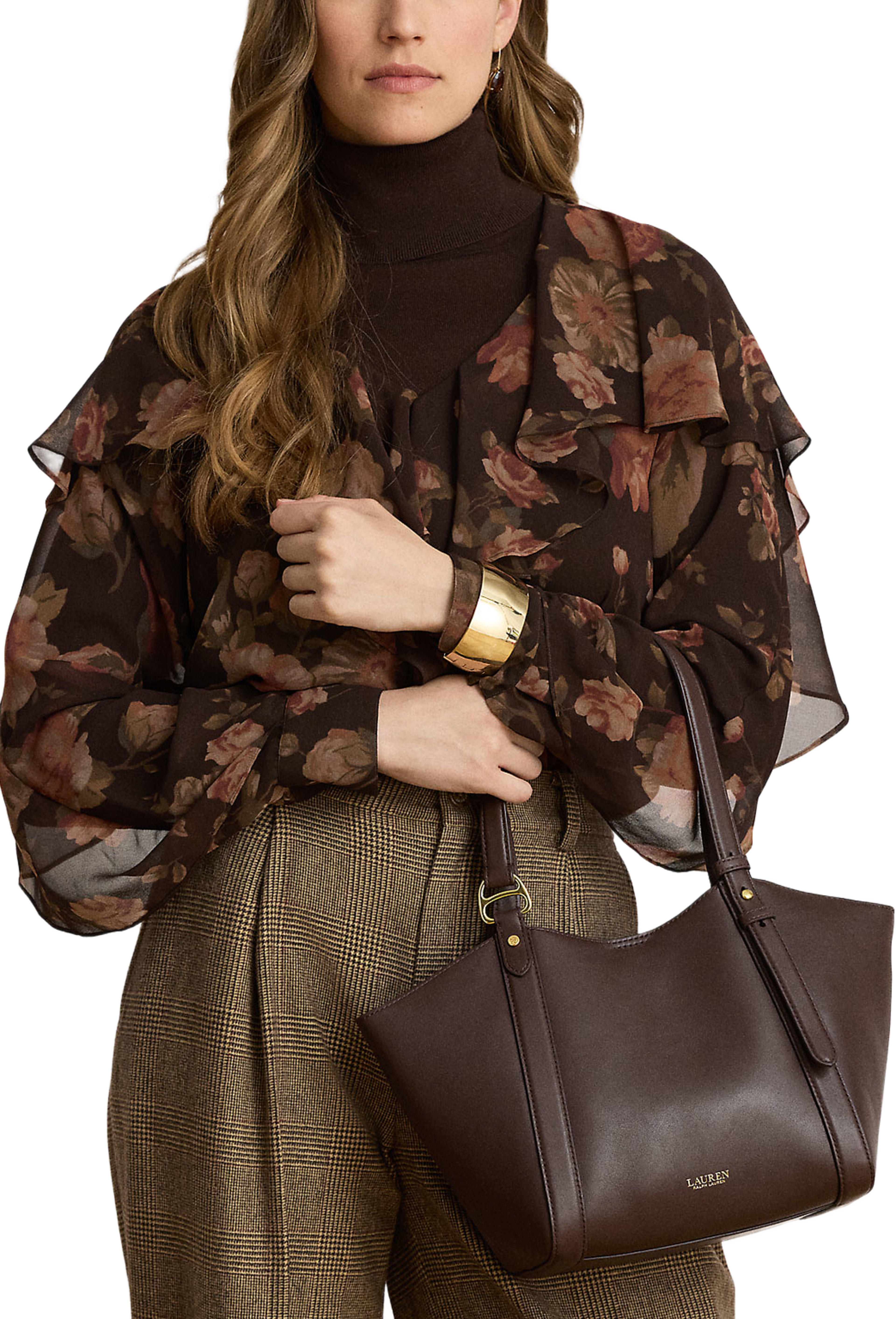 Nappa Leather Small Tasha Tote Bag, från Lauren Ralph Lauren, i färgen Chestnut Brown. Klicka för att öppna bilden i stort format