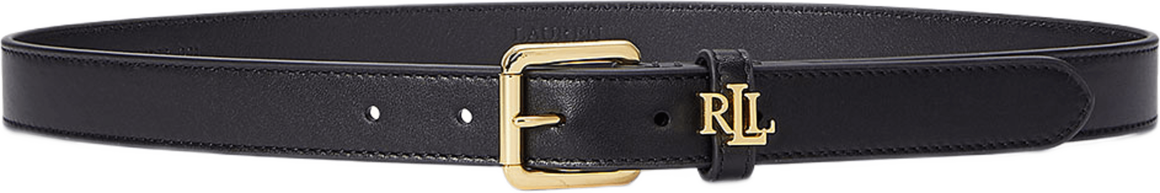 Logo-Keeper Leather Skinny Belt, från Lauren Ralph Lauren, i färgen Black. Klicka för att öppna bilden i stort format