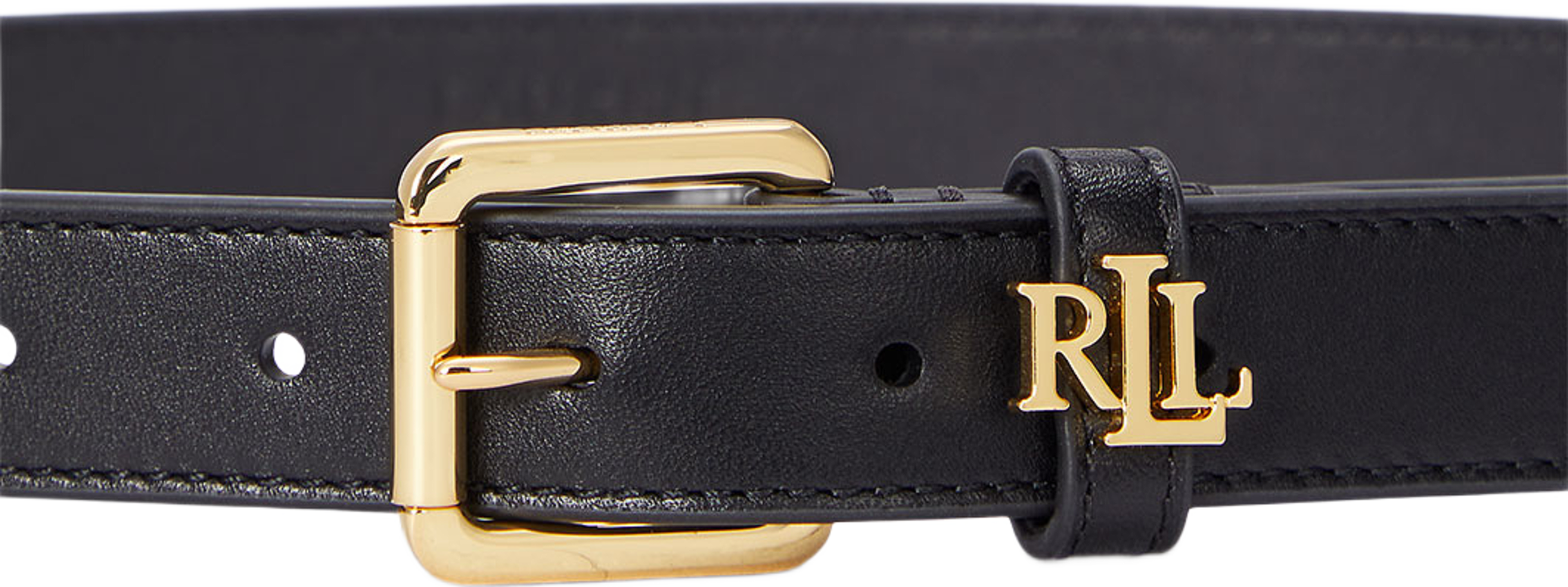 Logo-Keeper Leather Skinny Belt, från Lauren Ralph Lauren, i färgen Black. Klicka för att öppna bilden i stort format