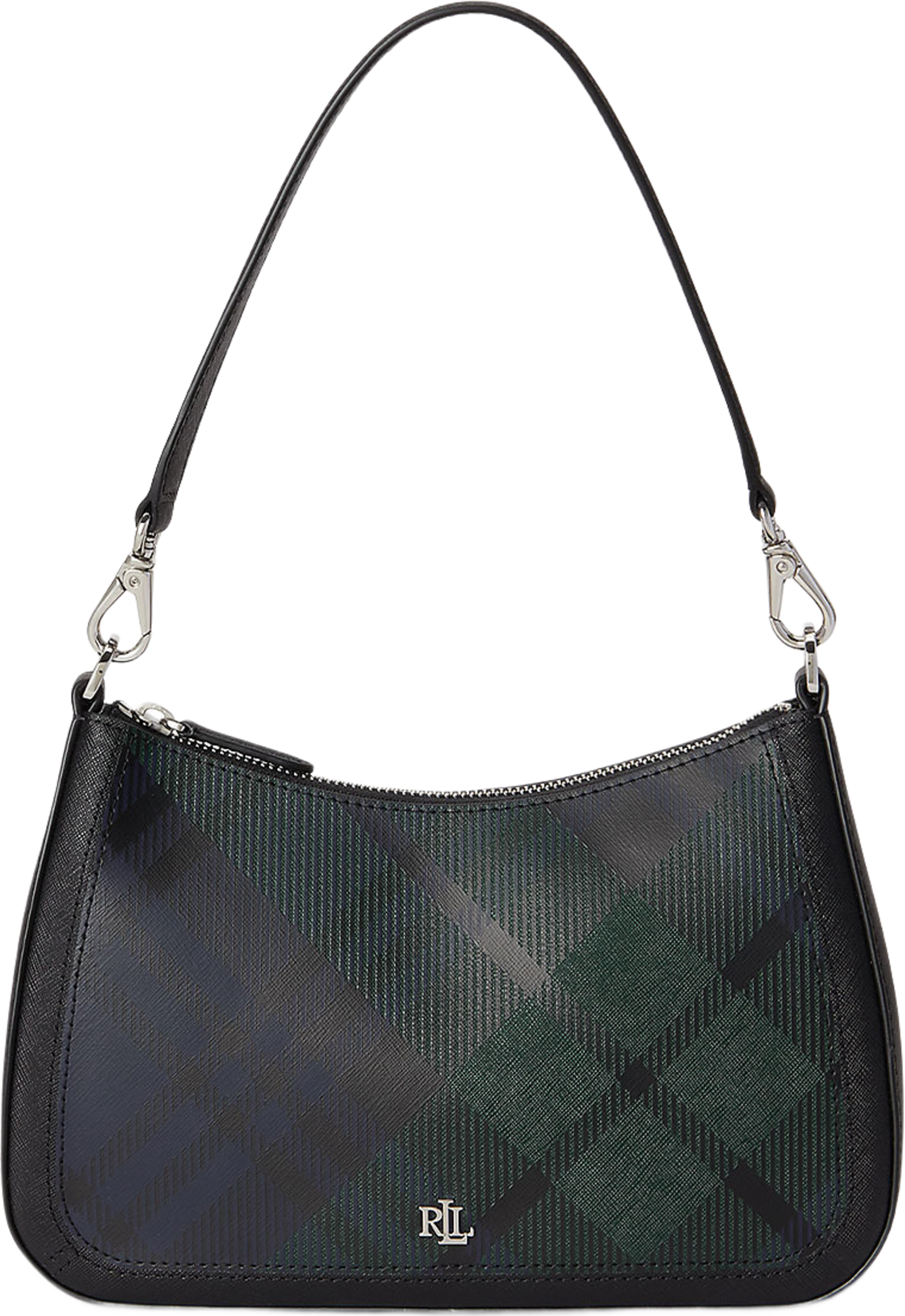 Pinstripe Leather Medium Danni Bag, från Lauren Ralph Lauren, i färgen Black Watch Tartan/Black. Klicka för att öppna bilden i stort format