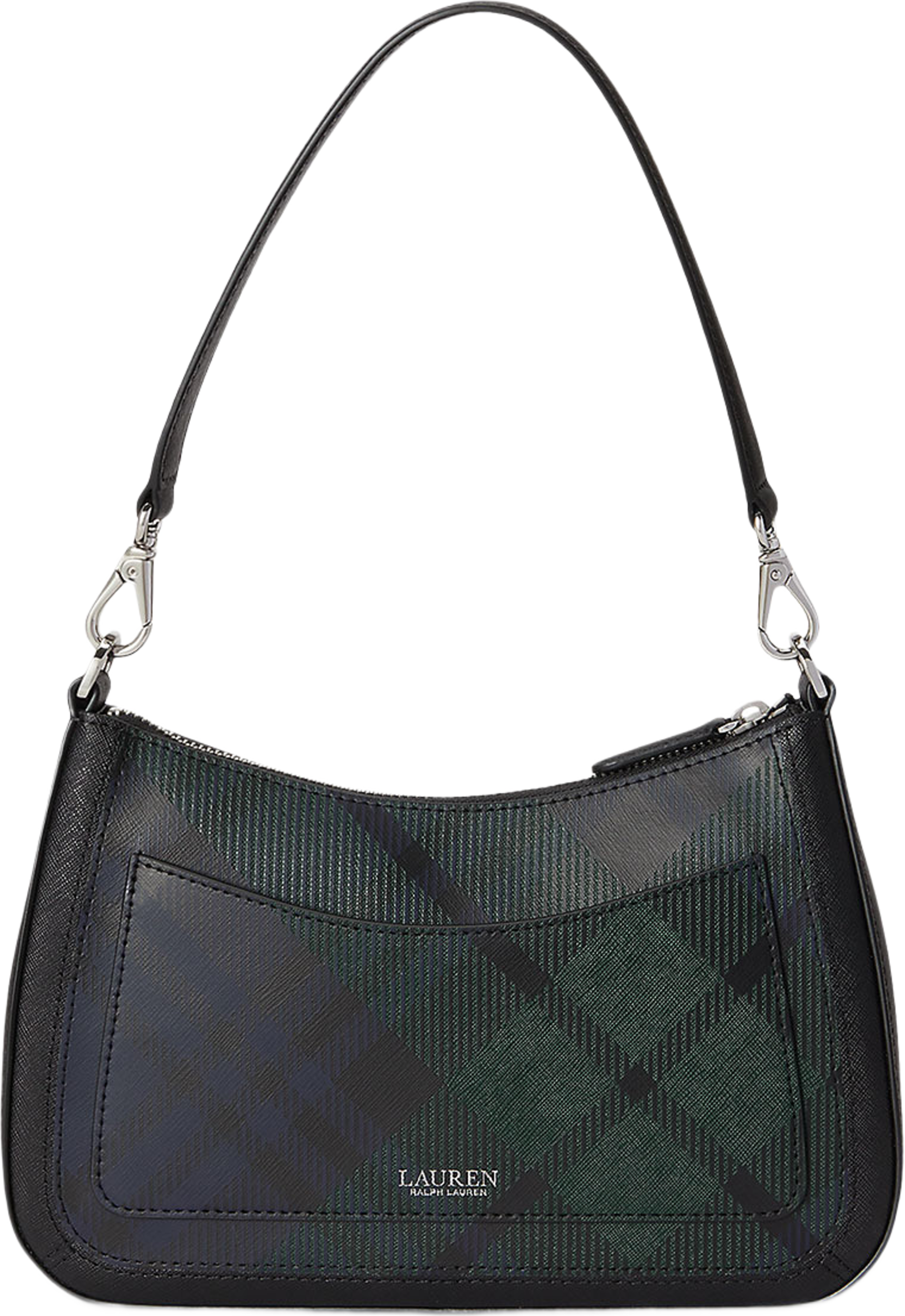 Pinstripe Leather Medium Danni Bag, från Lauren Ralph Lauren, i färgen Black Watch Tartan/Black. Klicka för att öppna bilden i stort format