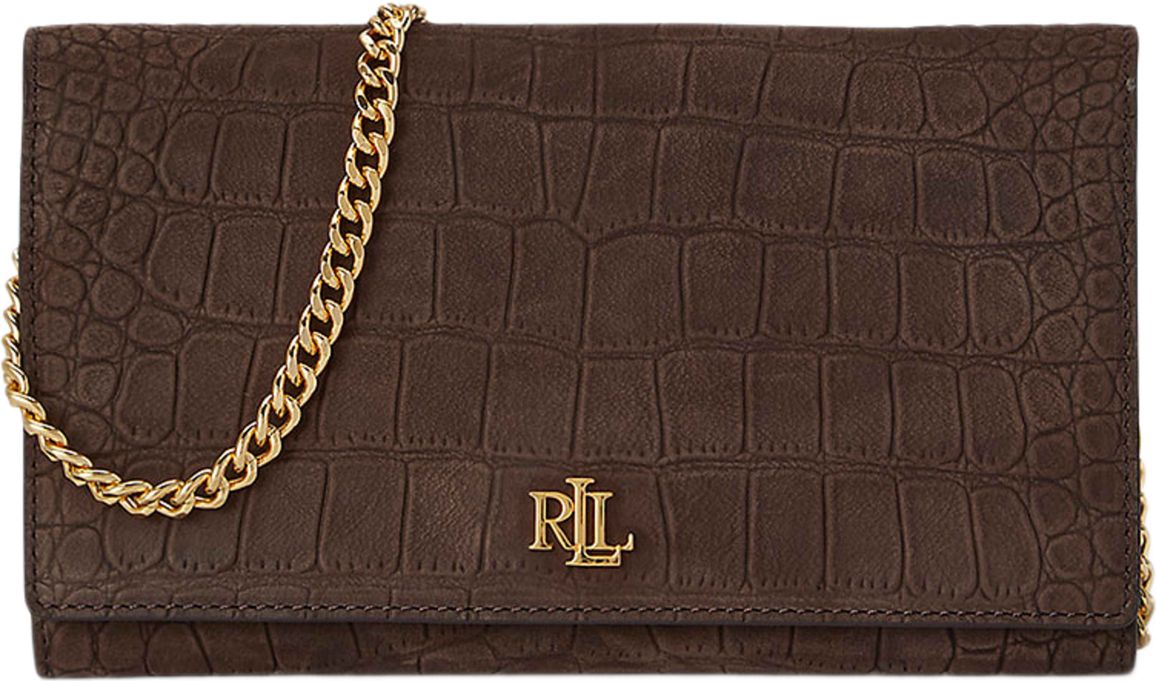 Croc-Embossed Medium Adair II Crossbody, från Lauren Ralph Lauren, i färgen Chestnut Brown. Klicka för att öppna bilden i stort format