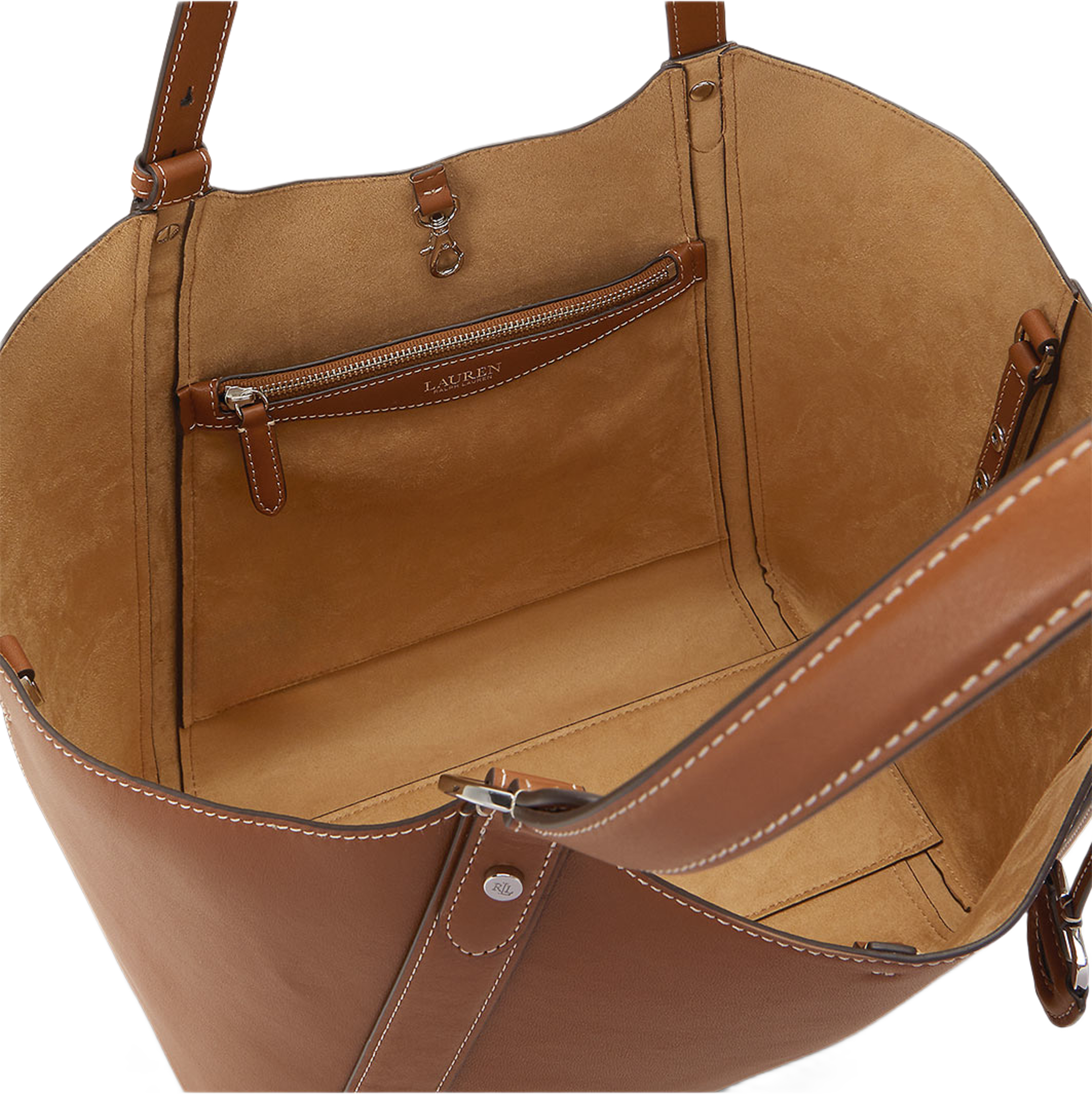 Nappa Leather Large Tasha Tote Bag, från Lauren Ralph Lauren, i färgen Lauren Tan. Klicka för att öppna bilden i stort format