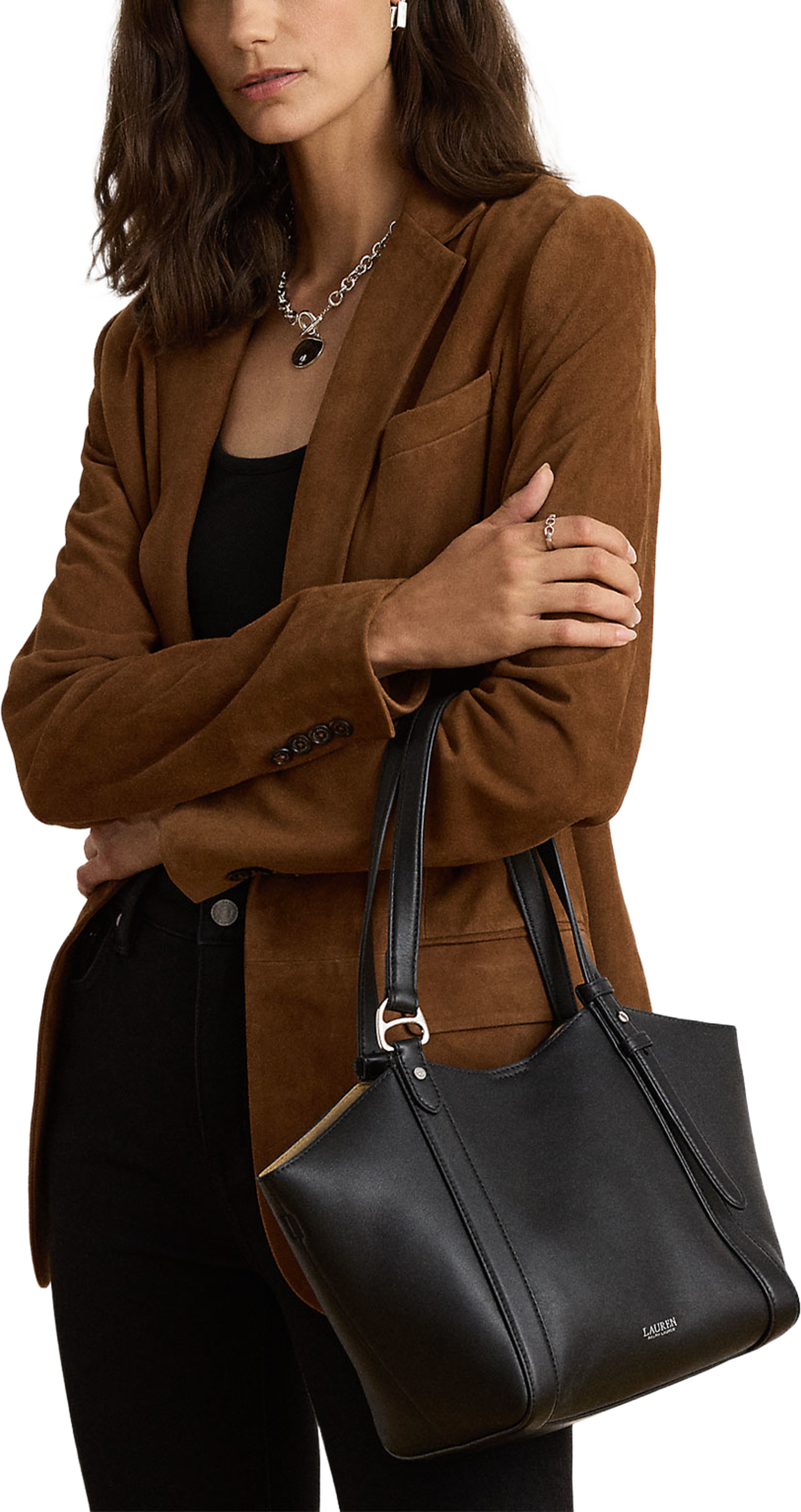 Nappa Leather Small Tasha Tote Bag, från Lauren Ralph Lauren, i färgen Black. Klicka för att öppna bilden i stort format