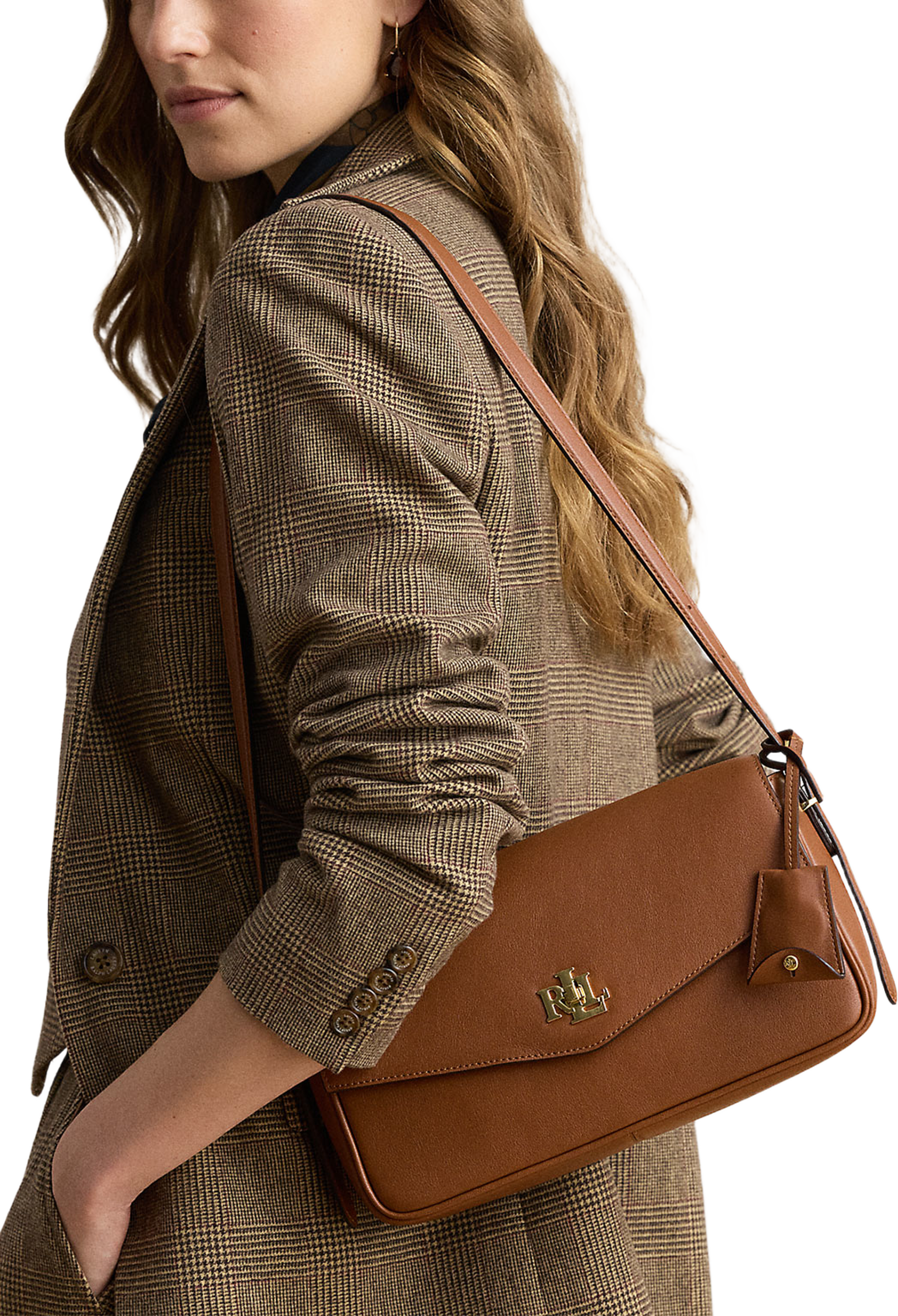 Nappa Leather Medium Farrah Shoulder Bag, från Lauren Ralph Lauren, i färgen Lauren Tan. Klicka för att öppna bilden i stort format