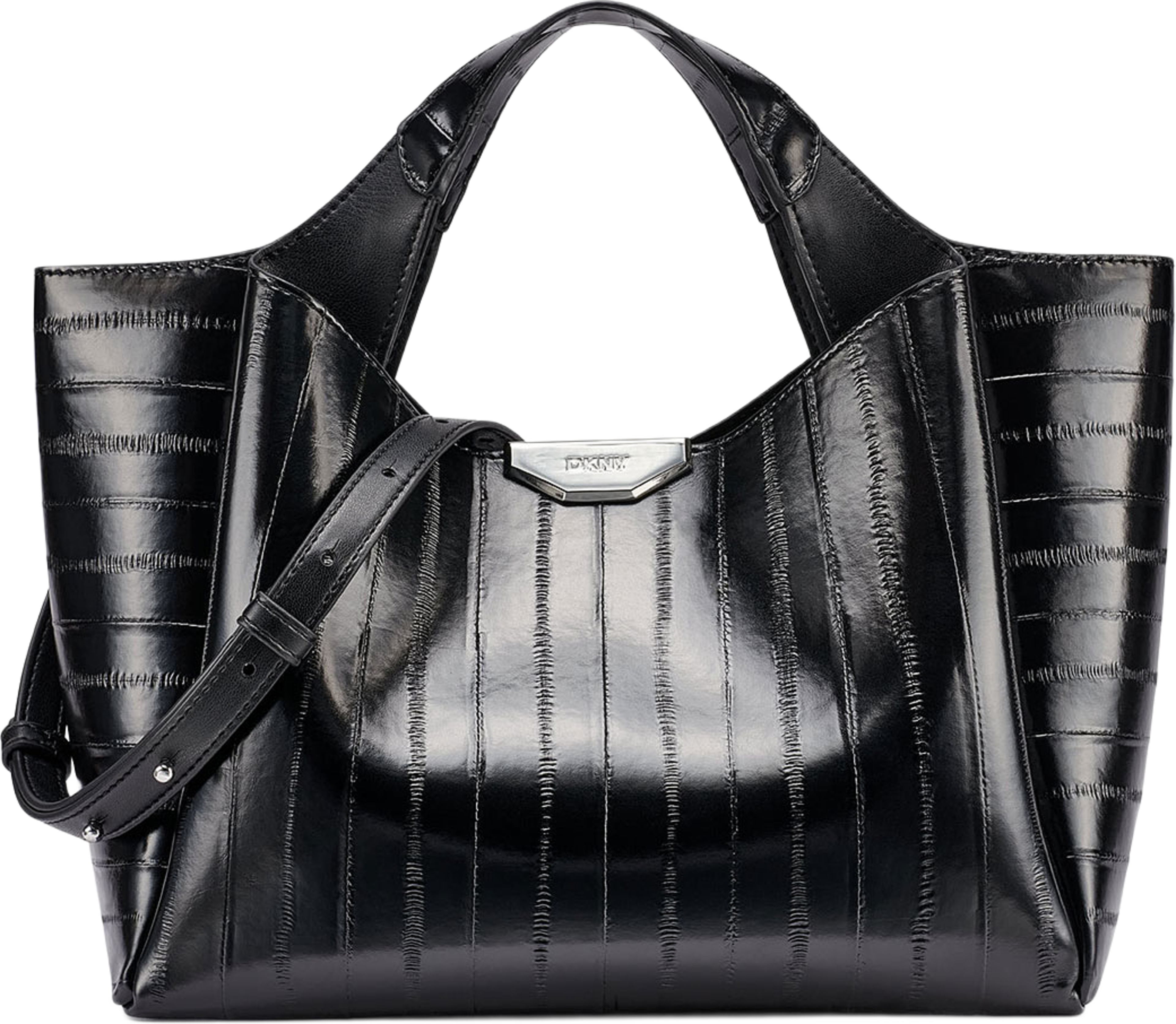 Willa Satchel, från DKNY, i färgen Black/Silver. Klicka för att öppna bilden i stort format