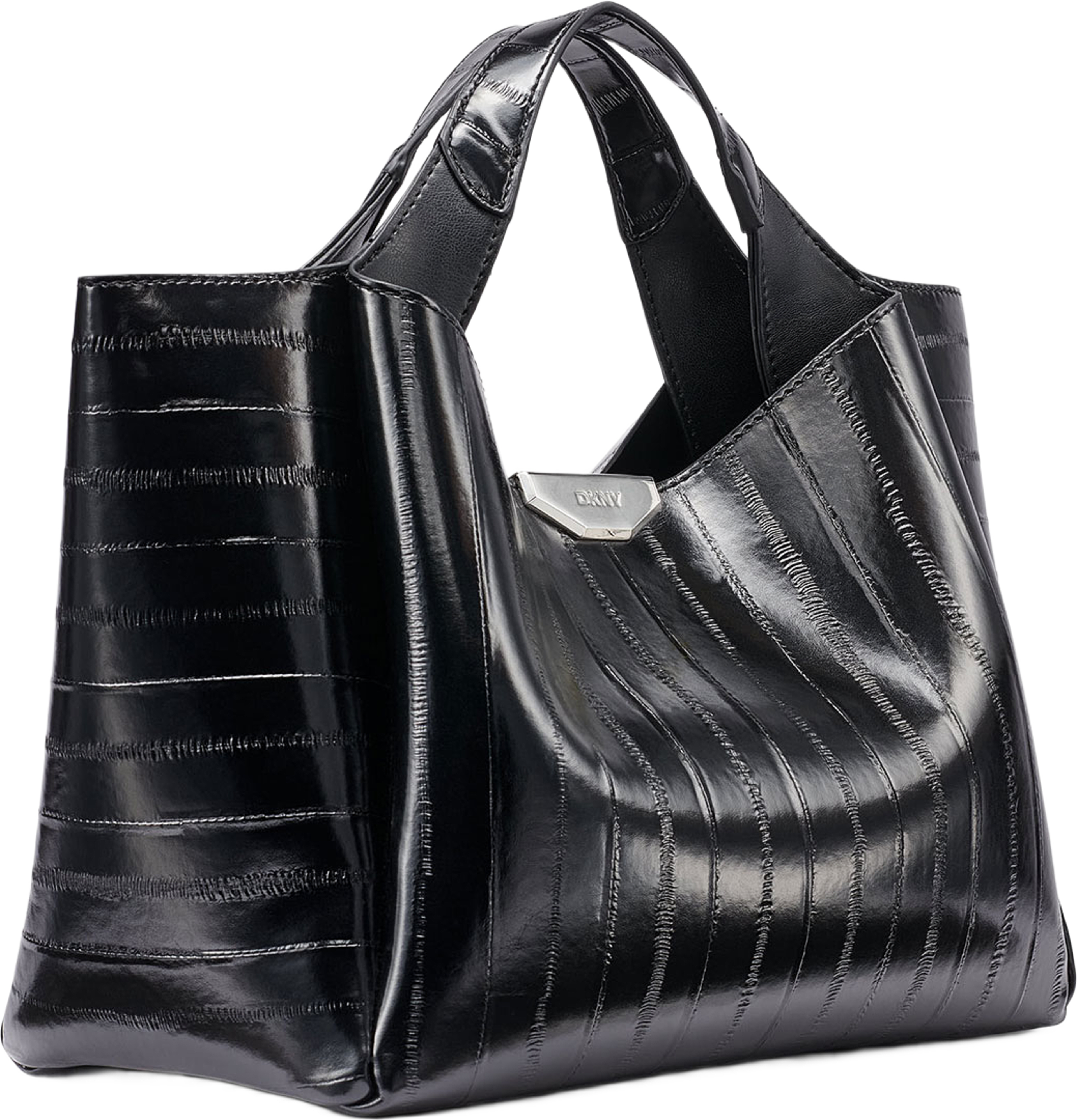 Willa Satchel, från DKNY, i färgen Black/Silver. Klicka för att öppna bilden i stort format