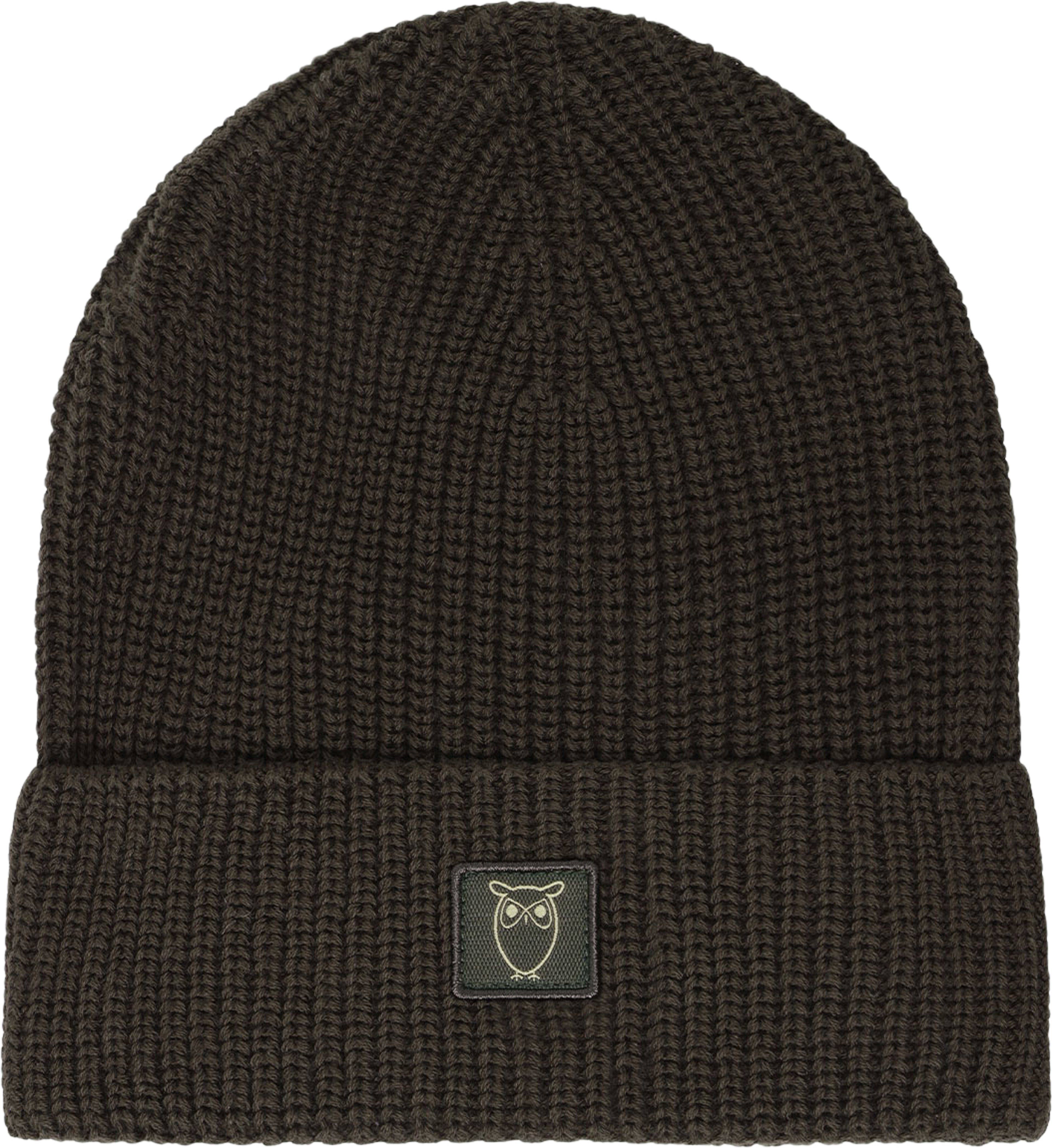 Rib badge beanie, från Knowledge Cotton Apparel, i färgen Forrest Night. Klicka för att öppna bilden i stort format