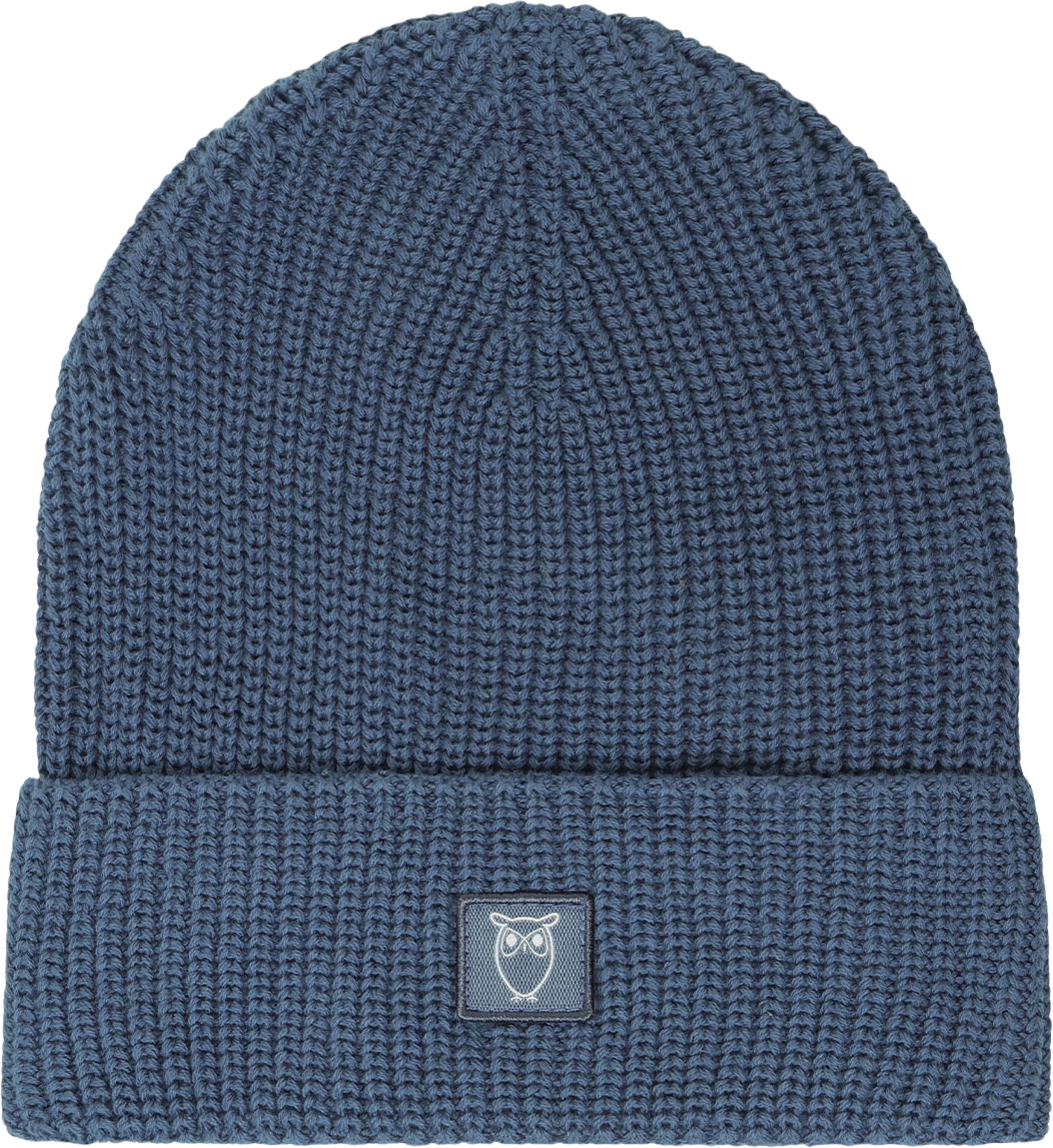 Rib badge beanie, från Knowledge Cotton Apparel, i färgen Vintage Indigo. Klicka för att öppna bilden i stort format