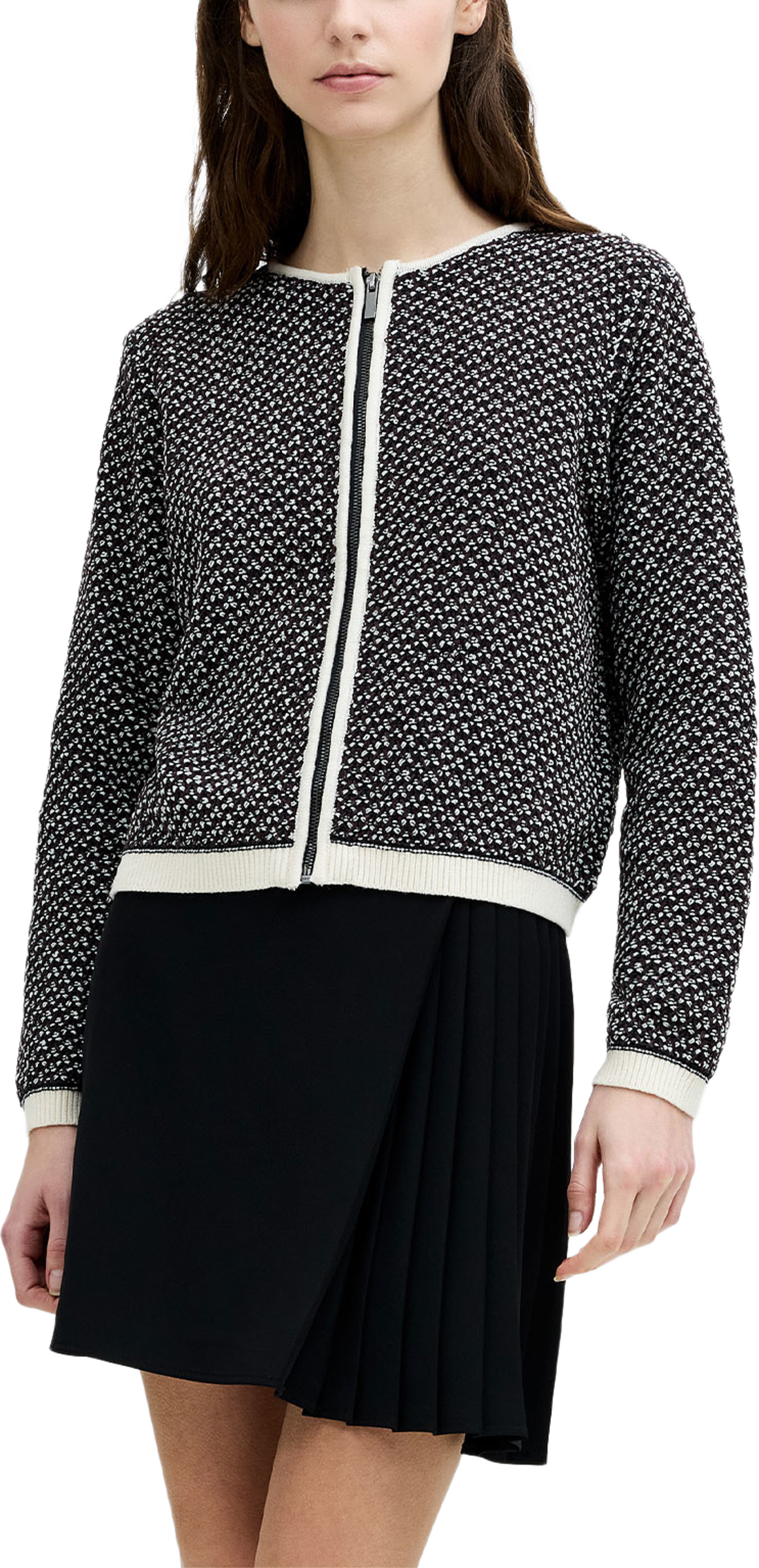 Noah Soft Touch Zip Through Cardigan, från French Connection, i färgen Nvy/ Porc Crm Multi. Klicka för att öppna bilden i stort format