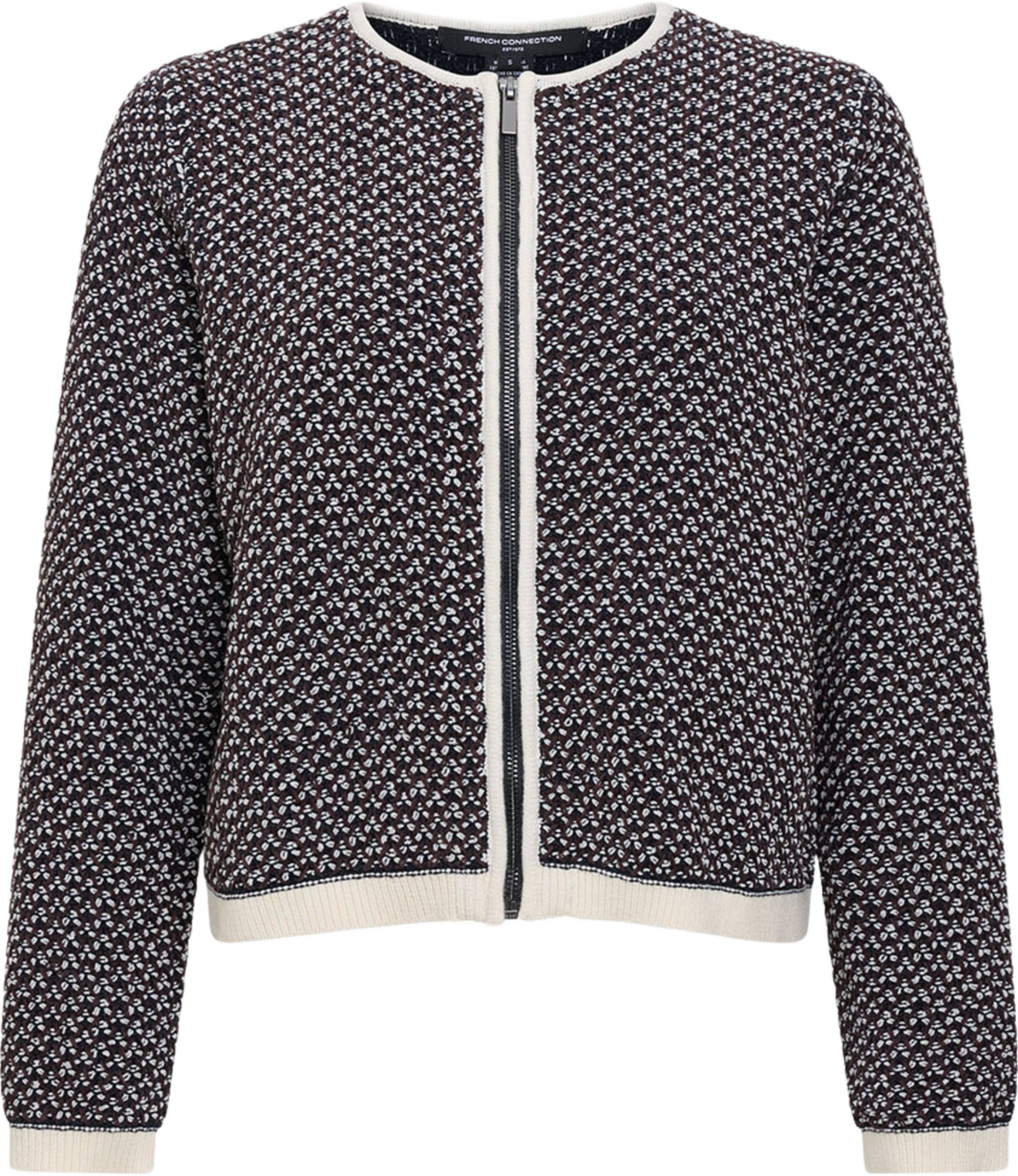 Noah Soft Touch Zip Through Cardigan, från French Connection, i färgen Nvy/ Porc Crm Multi. Klicka för att öppna bilden i stort format